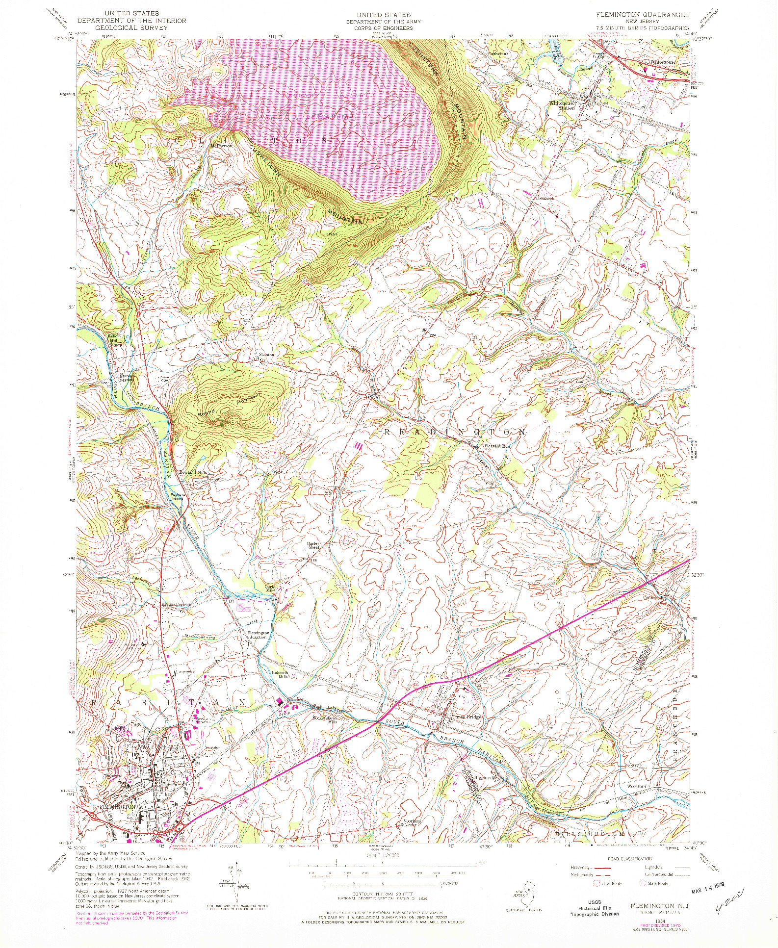 USGS 1:24000-SCALE QUADRANGLE FOR FLEMINGTON, NJ 1954