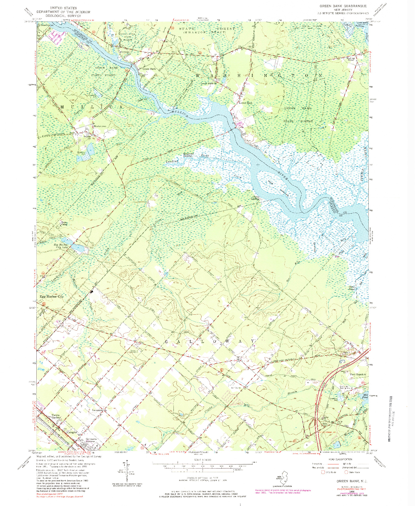 USGS 1:24000-SCALE QUADRANGLE FOR GREEN BANK, NJ 1956