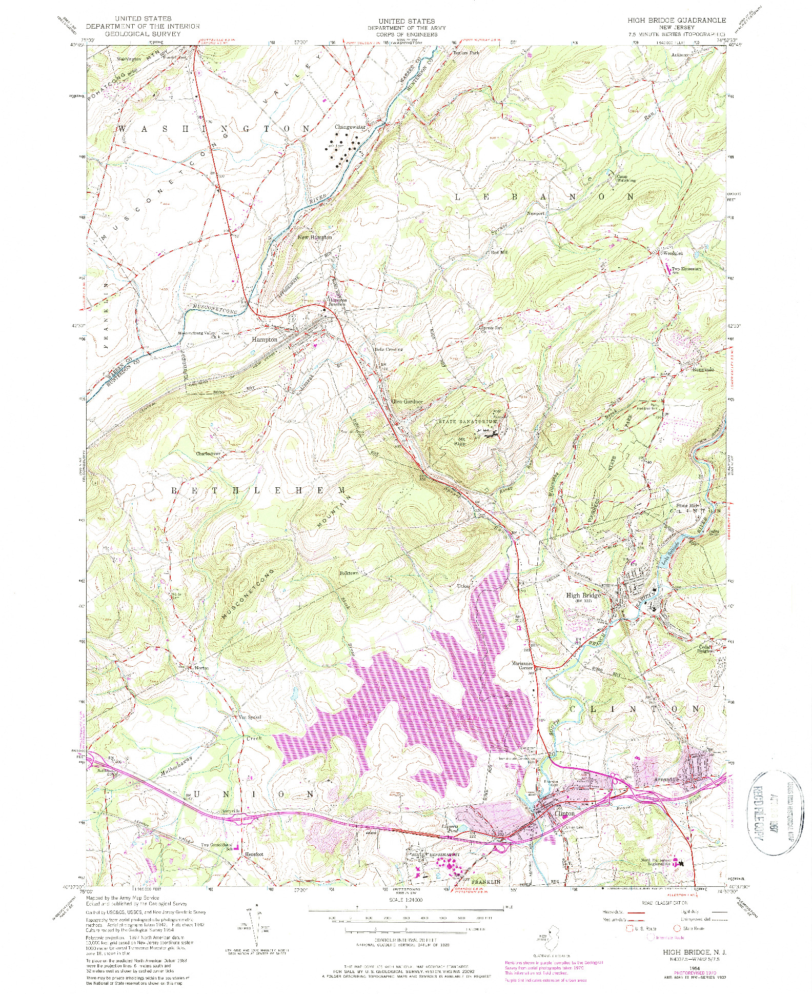 USGS 1:24000-SCALE QUADRANGLE FOR HIGH BRIDGE, NJ 1954