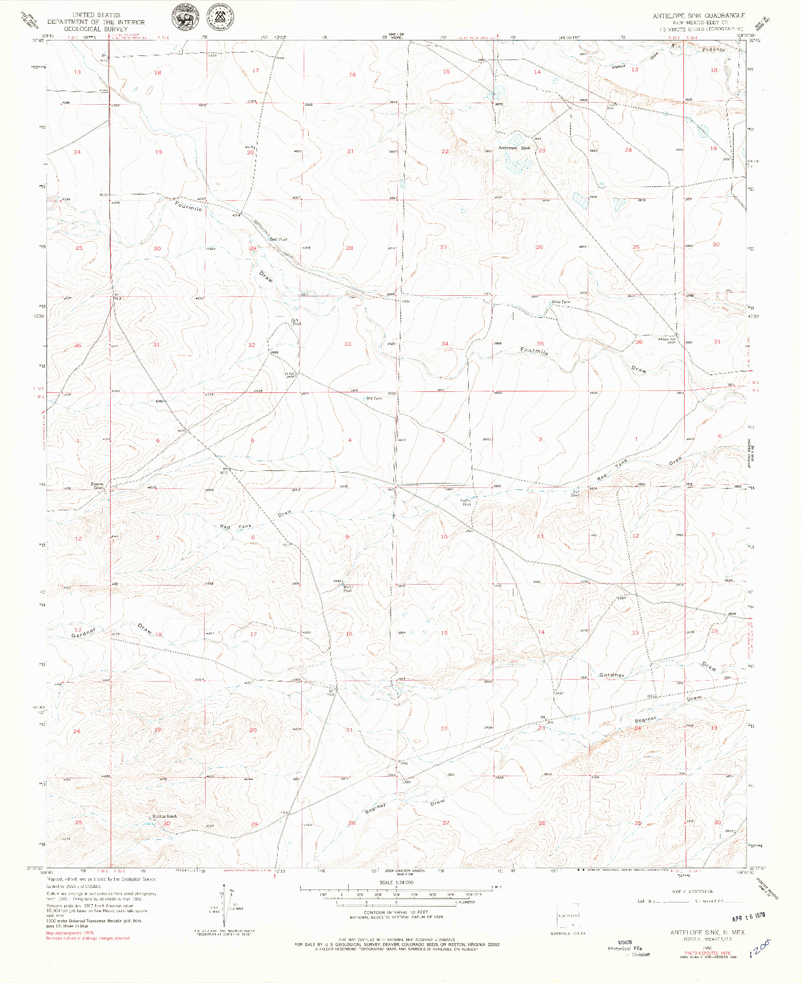 USGS 1:24000-SCALE QUADRANGLE FOR ANTELOPE SINK, NM 1956