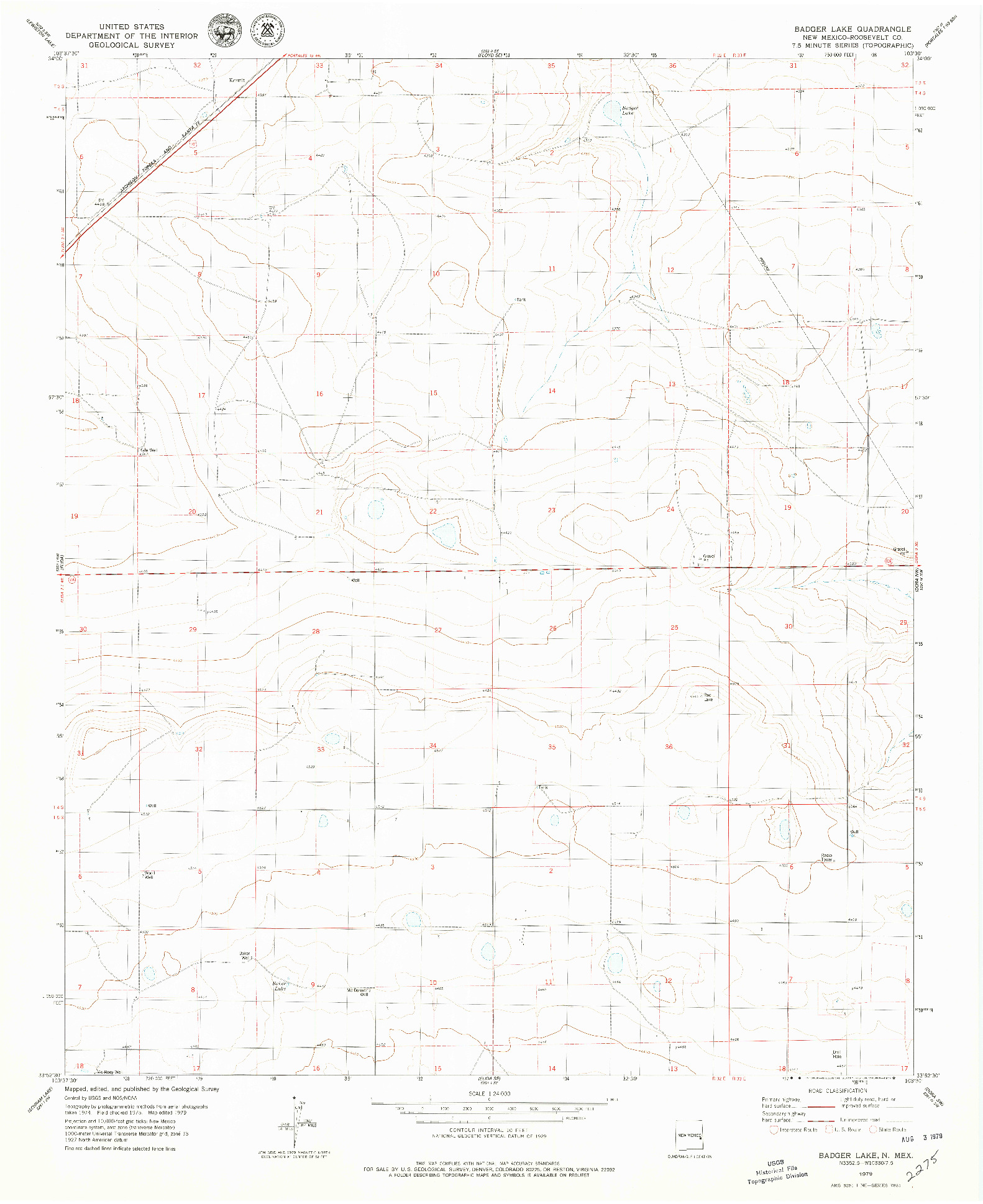USGS 1:24000-SCALE QUADRANGLE FOR BADGER LAKE, NM 1979