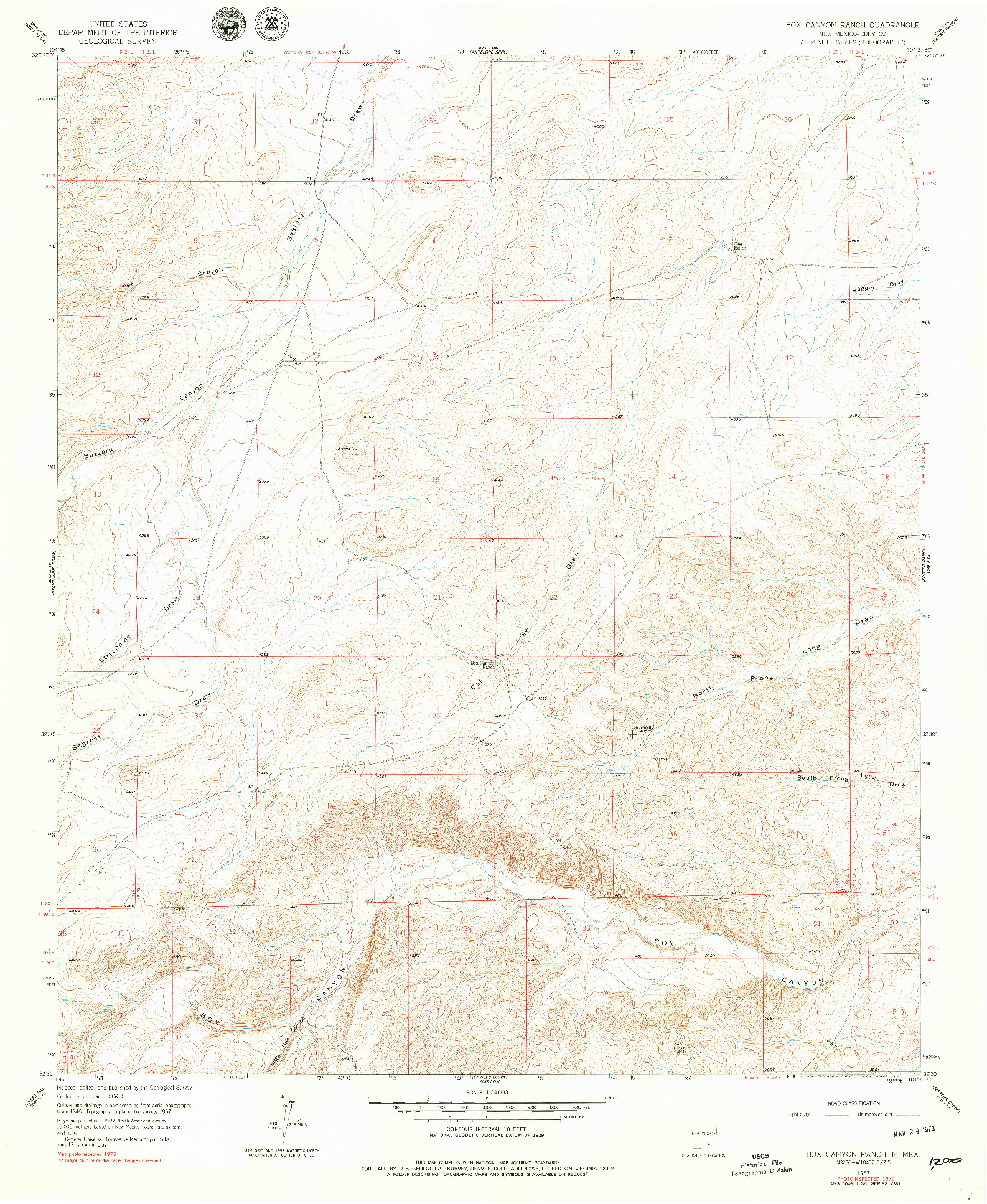 USGS 1:24000-SCALE QUADRANGLE FOR BOX CANYON RANCH, NM 1957