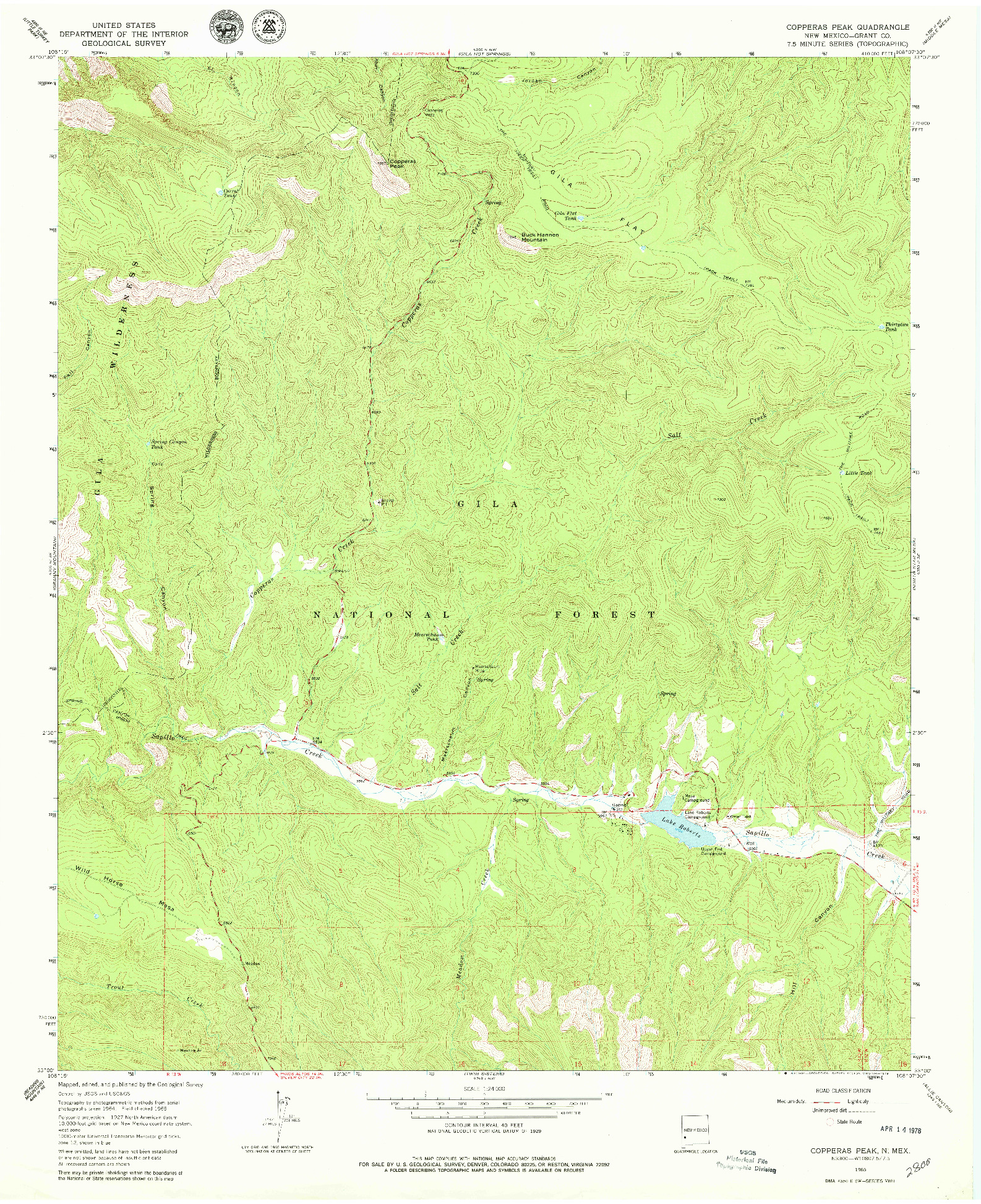 USGS 1:24000-SCALE QUADRANGLE FOR COPPERAS PEAK, NM 1965