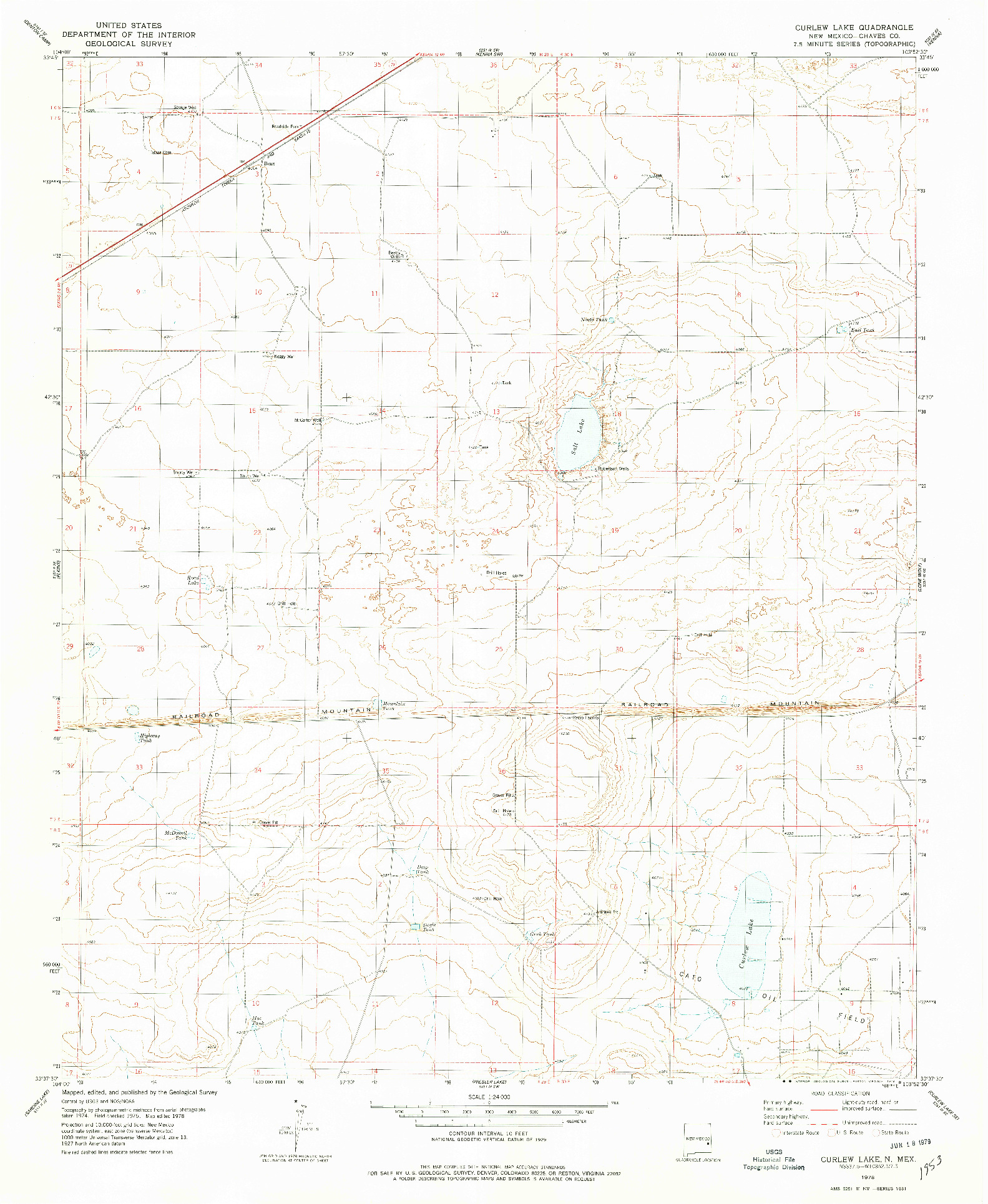 USGS 1:24000-SCALE QUADRANGLE FOR CURLEW LAKE, NM 1978