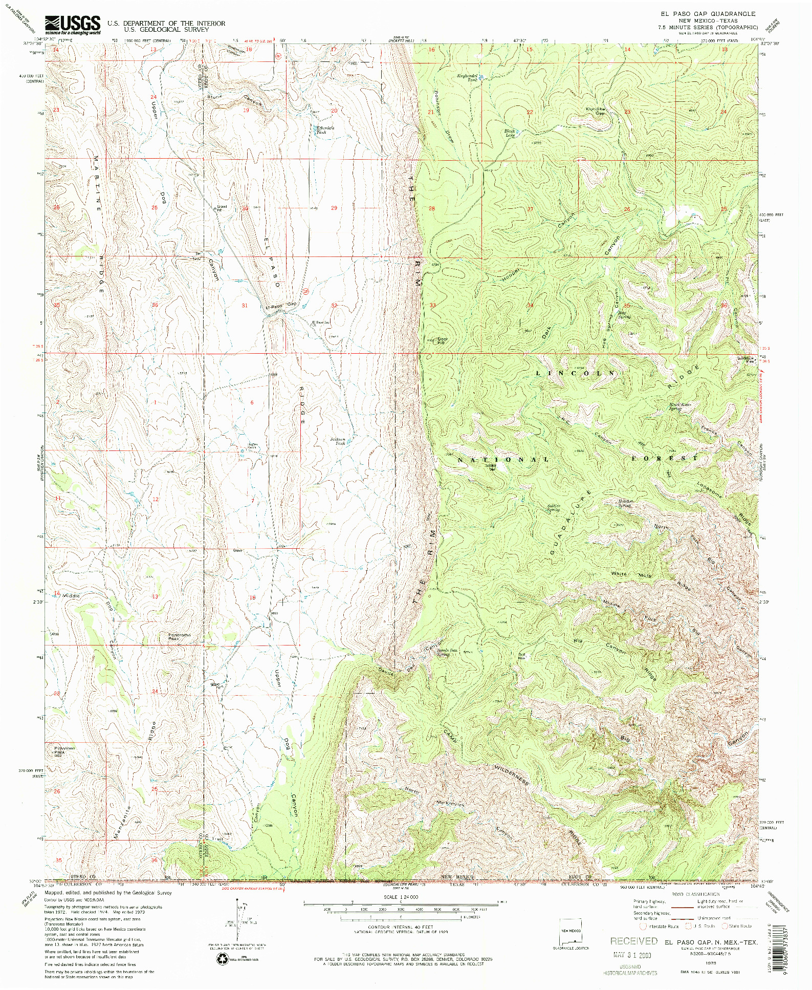USGS 1:24000-SCALE QUADRANGLE FOR EL PASO GAP, NM 1979