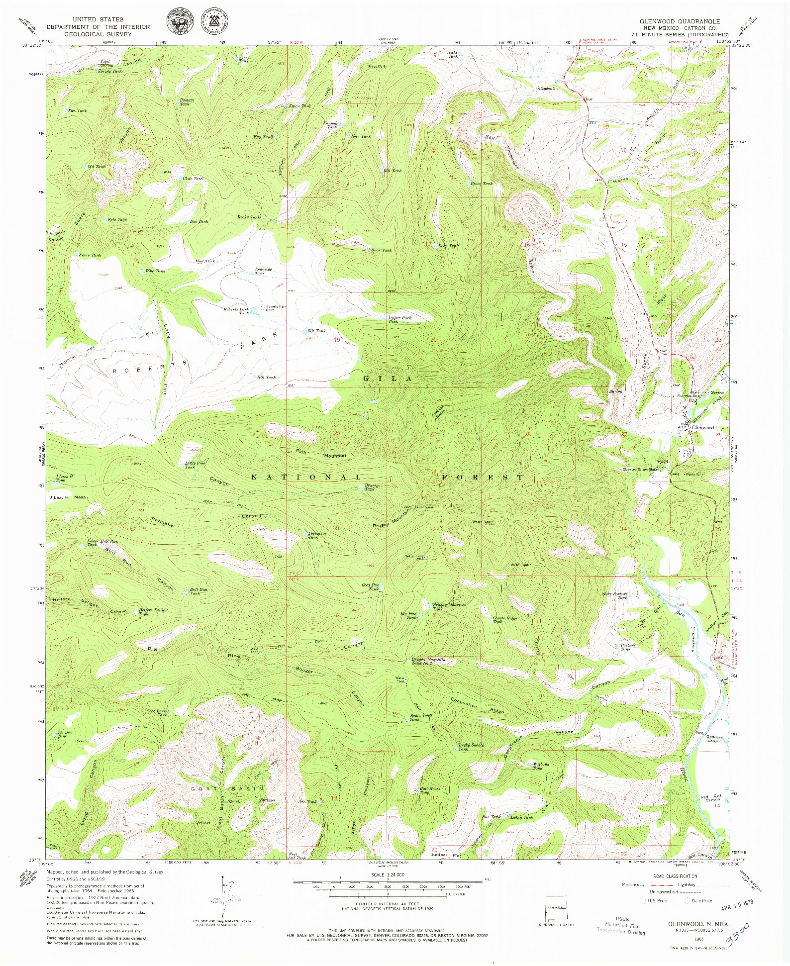USGS 1:24000-SCALE QUADRANGLE FOR GLENWOOD, NM 1965