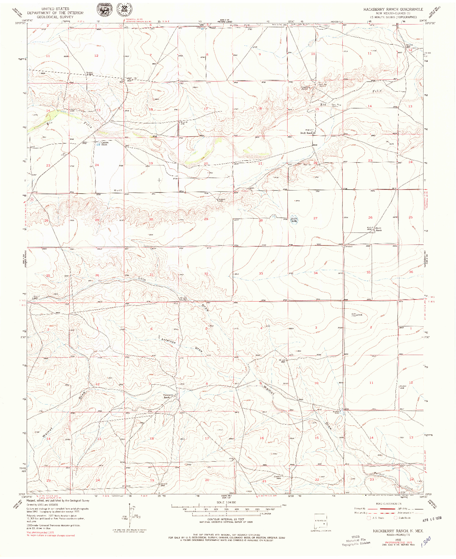 USGS 1:24000-SCALE QUADRANGLE FOR HACKBERRY RANCH, NM 1959
