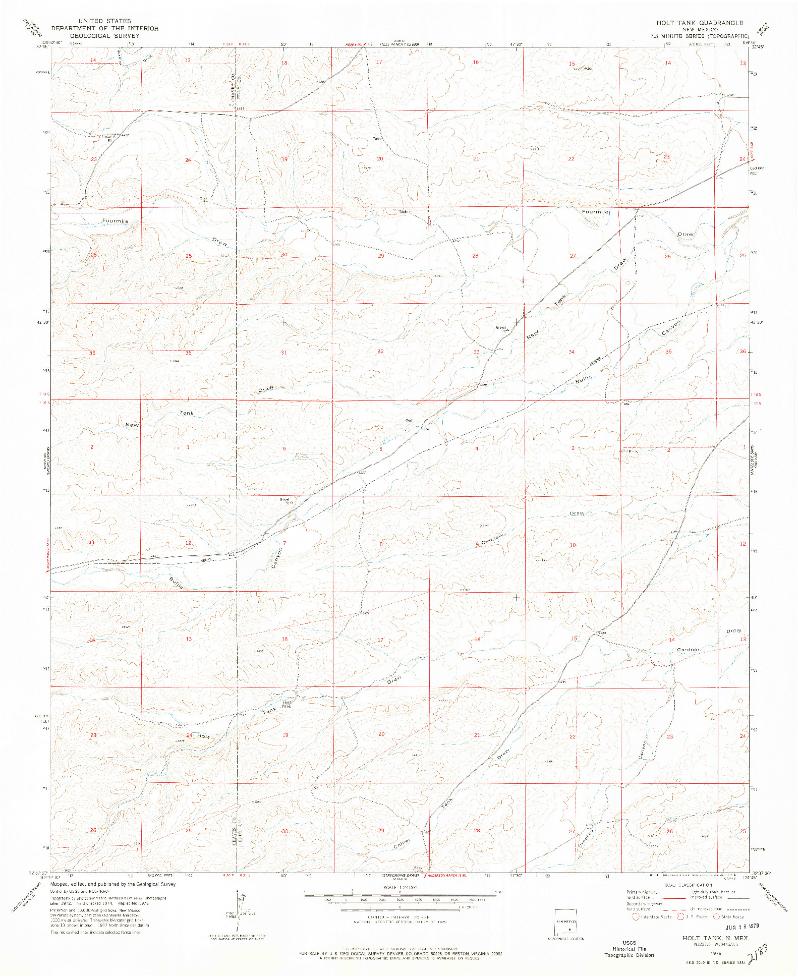 USGS 1:24000-SCALE QUADRANGLE FOR HOLT TANK, NM 1978