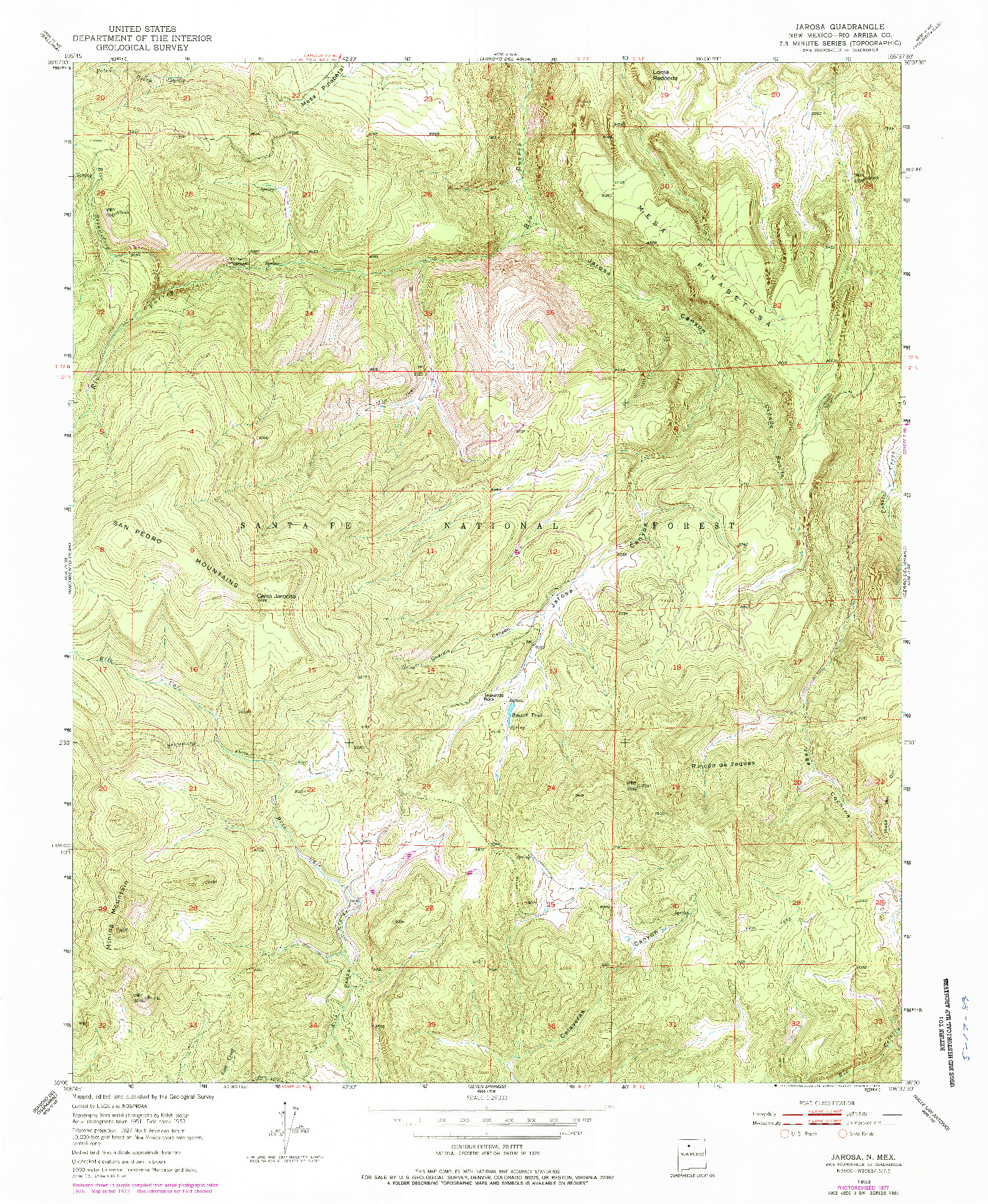 USGS 1:24000-SCALE QUADRANGLE FOR JAROSA, NM 1953