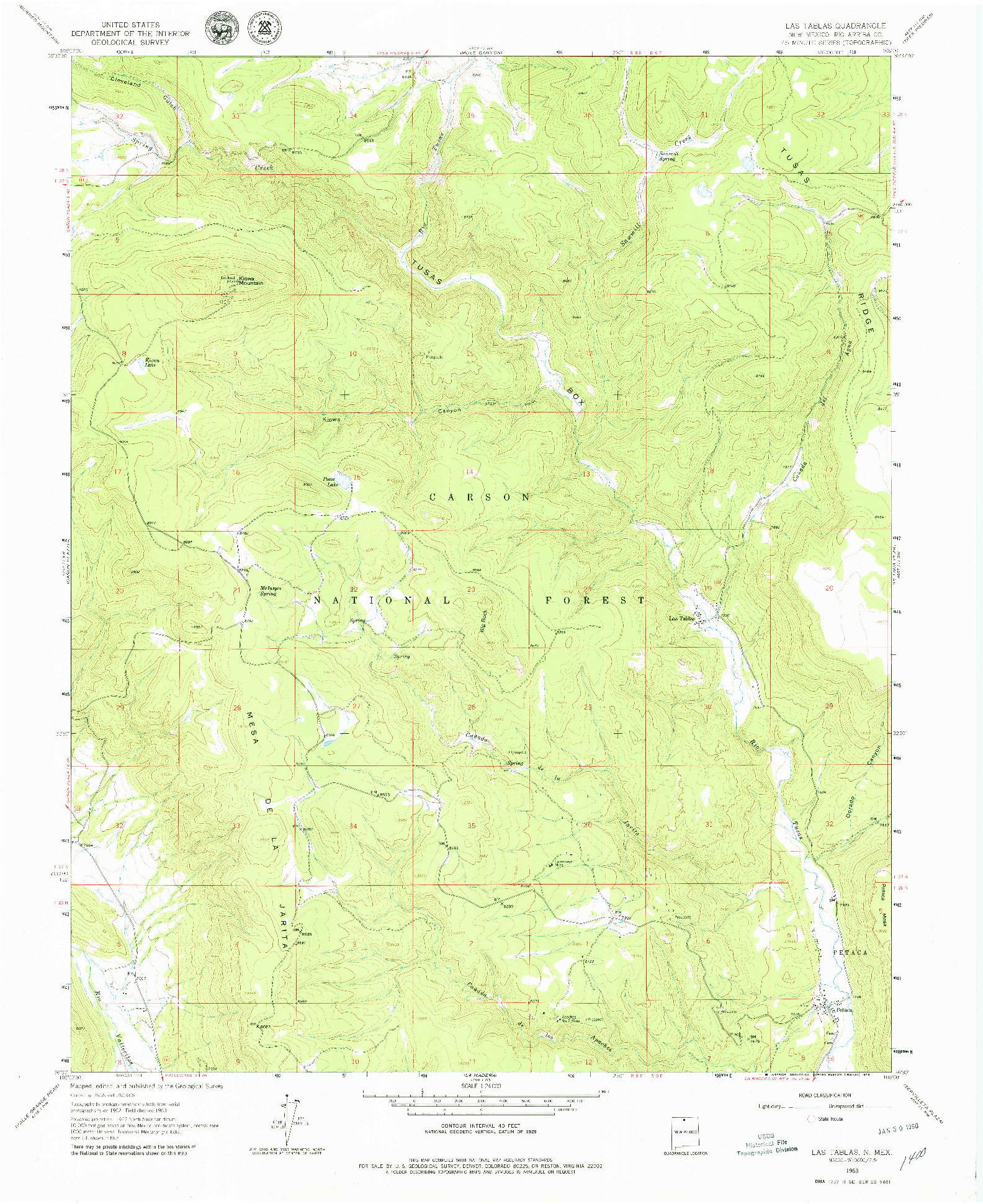 USGS 1:24000-SCALE QUADRANGLE FOR LAS TABLAS, NM 1963