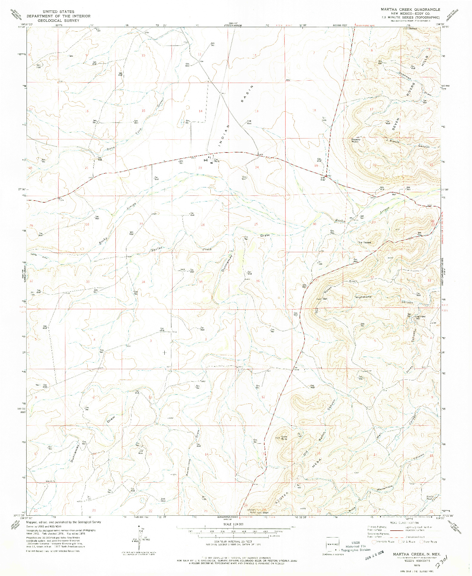 USGS 1:24000-SCALE QUADRANGLE FOR MARTHA CREEK, NM 1978