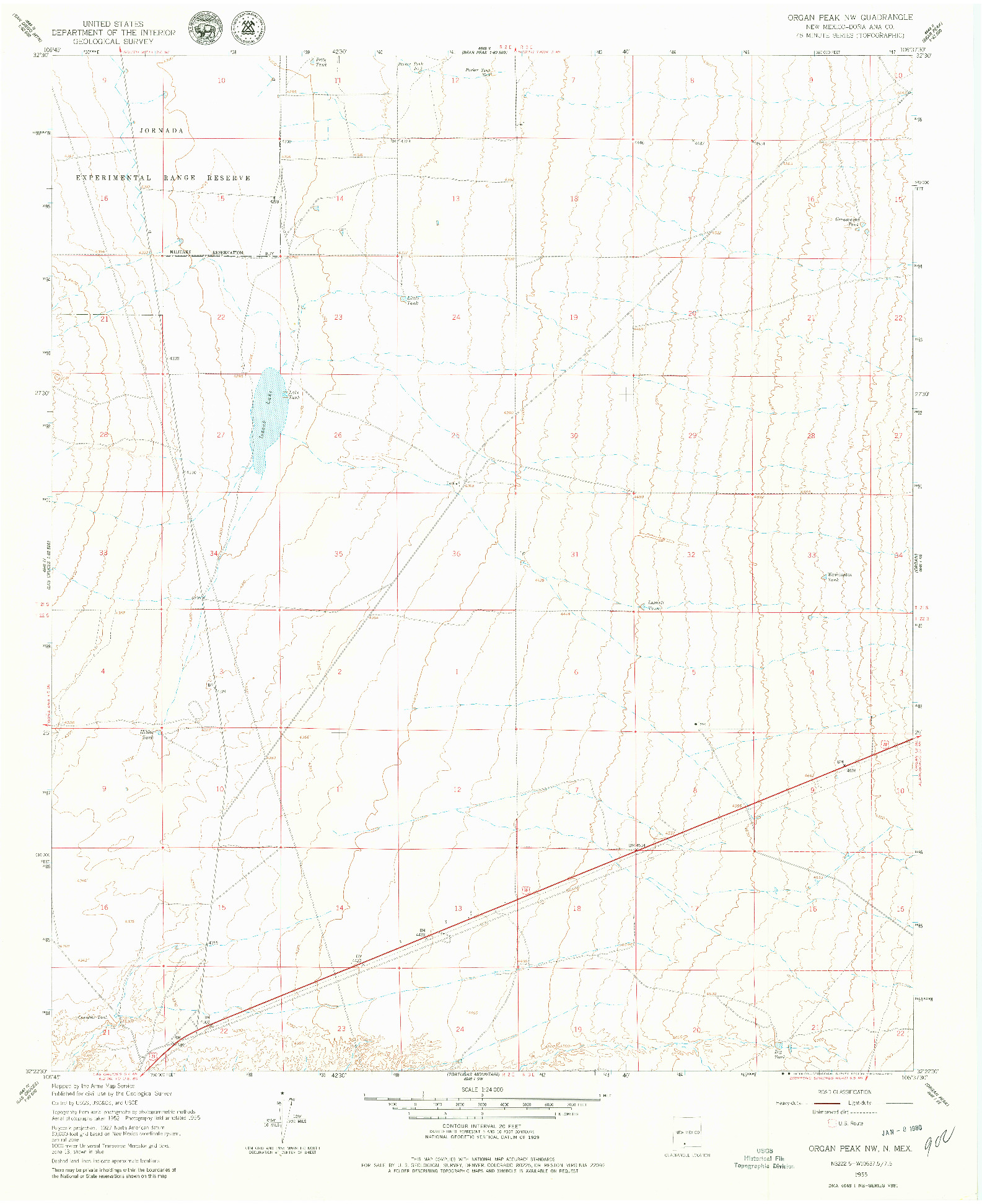 USGS 1:24000-SCALE QUADRANGLE FOR ORGAN PEAK NW, NM 1955