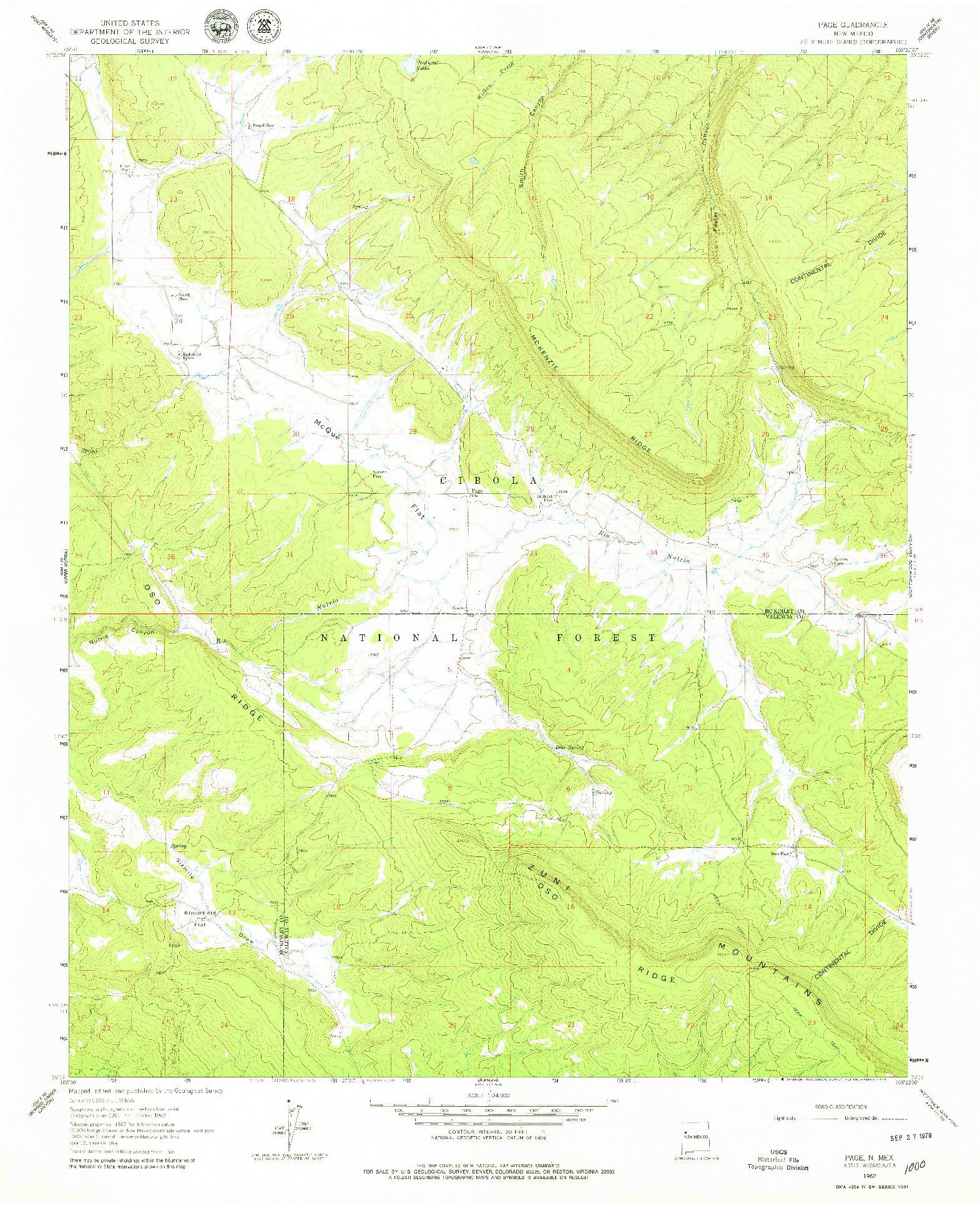 USGS 1:24000-SCALE QUADRANGLE FOR PAGE, NM 1962