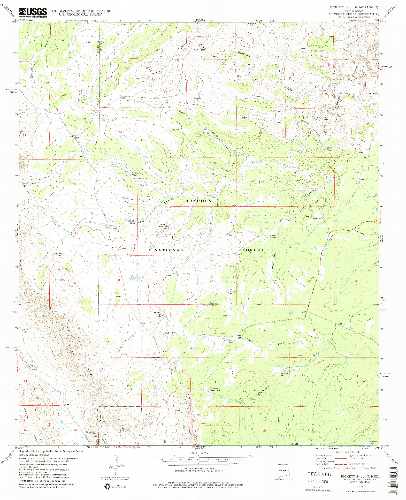 USGS 1:24000-SCALE QUADRANGLE FOR PICKETT HILL, NM 1979