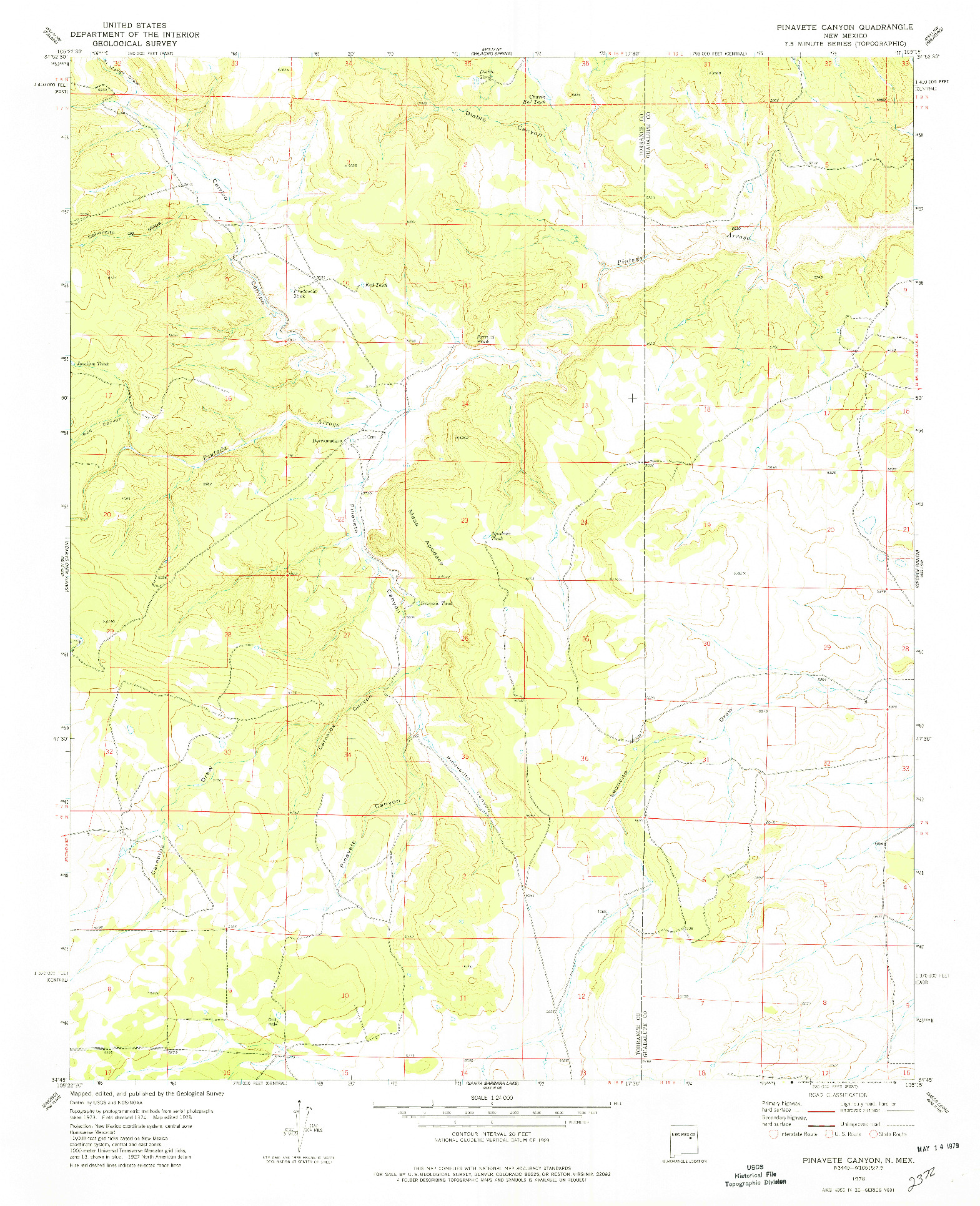 USGS 1:24000-SCALE QUADRANGLE FOR PINAVETE CANYON, NM 1978