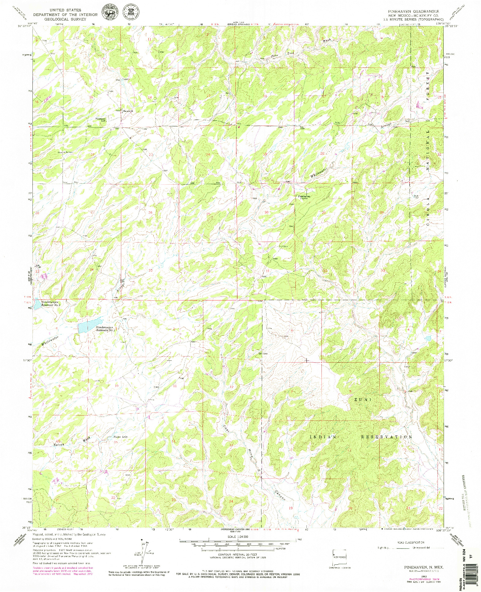 USGS 1:24000-SCALE QUADRANGLE FOR PINEHAVEN, NM 1963