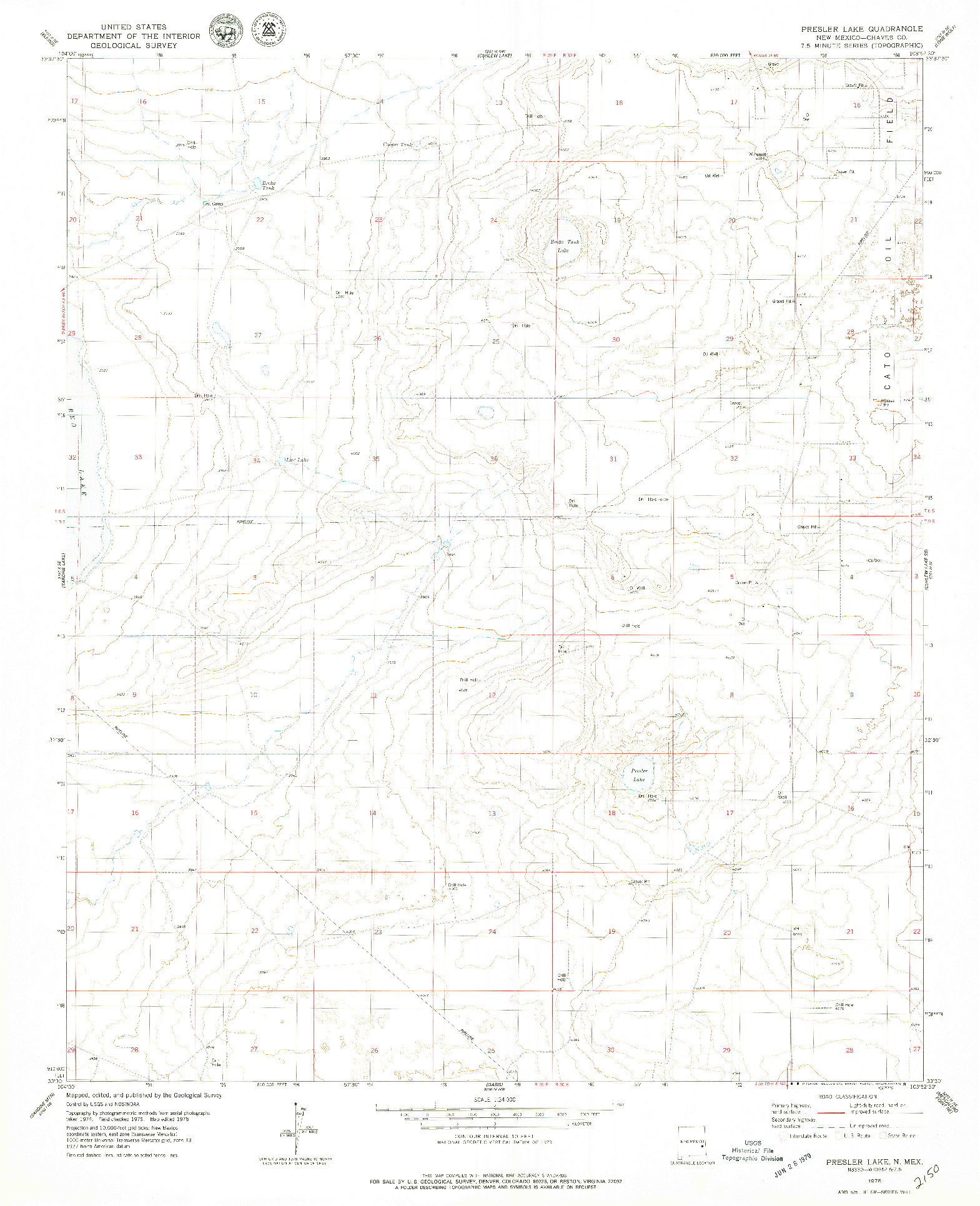 USGS 1:24000-SCALE QUADRANGLE FOR PRESLER LAKE, NM 1978