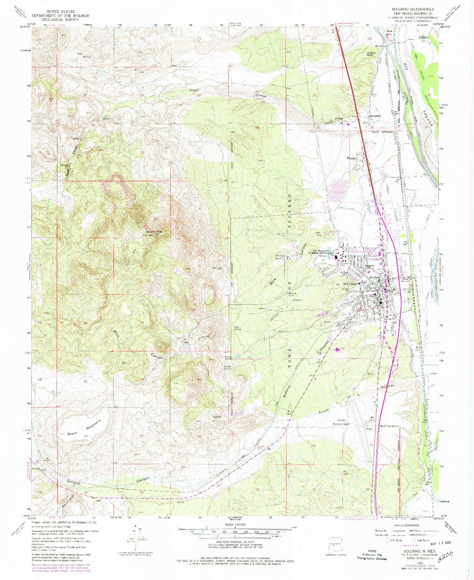 USGS 1:24000-SCALE QUADRANGLE FOR SOCORRO, NM 1979