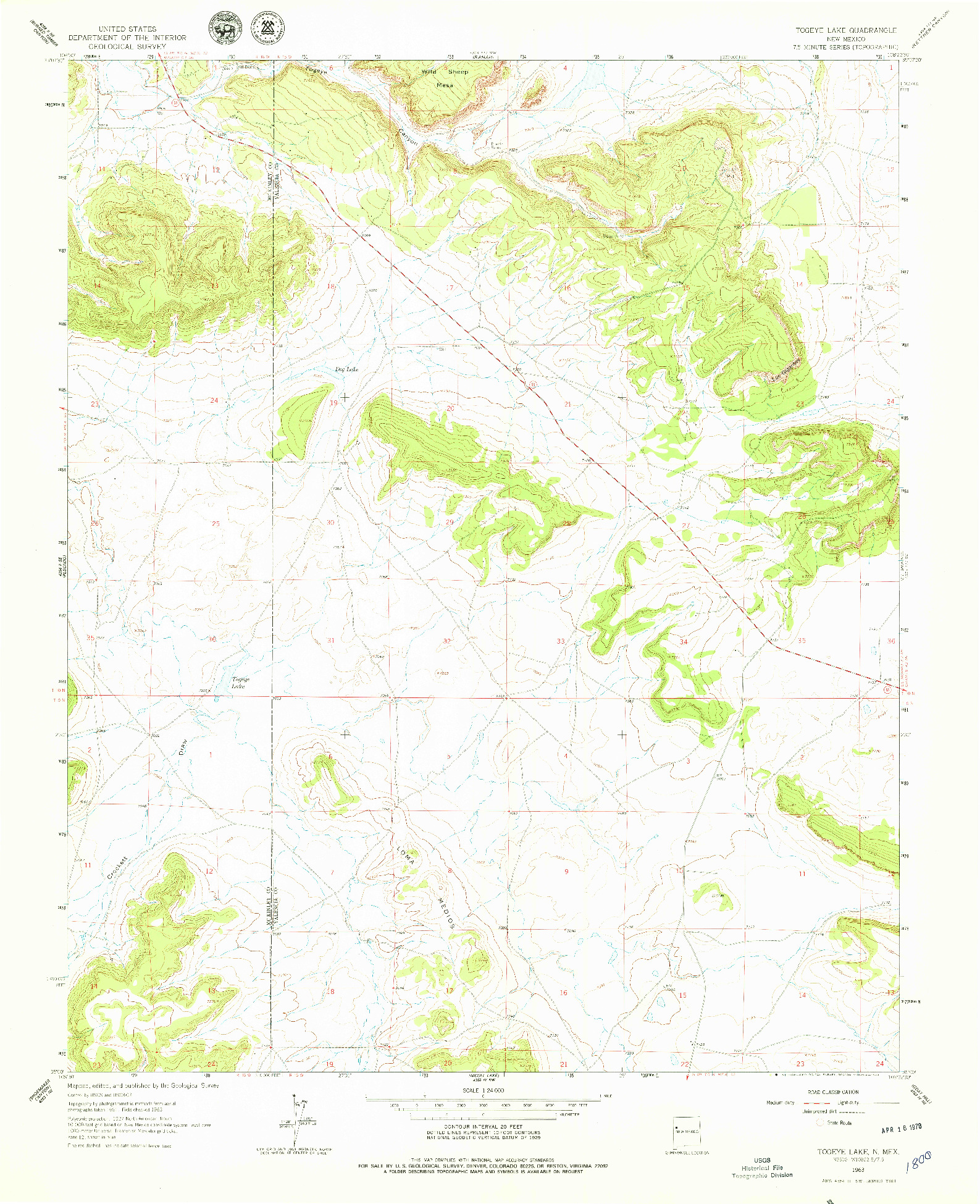 USGS 1:24000-SCALE QUADRANGLE FOR TOGEYE LAKE, NM 1963