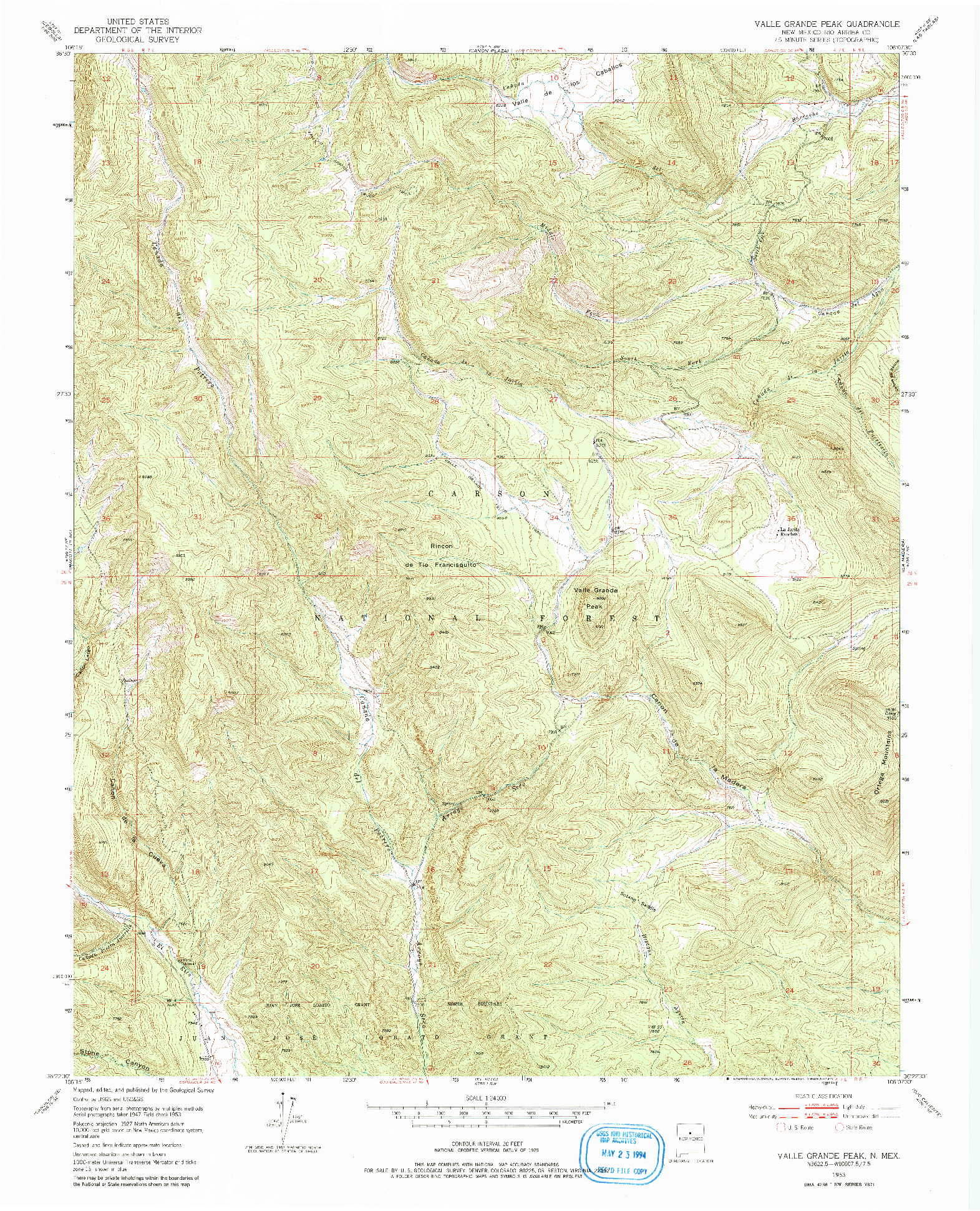 USGS 1:24000-SCALE QUADRANGLE FOR VALLE GRANDE PEAK, NM 1953