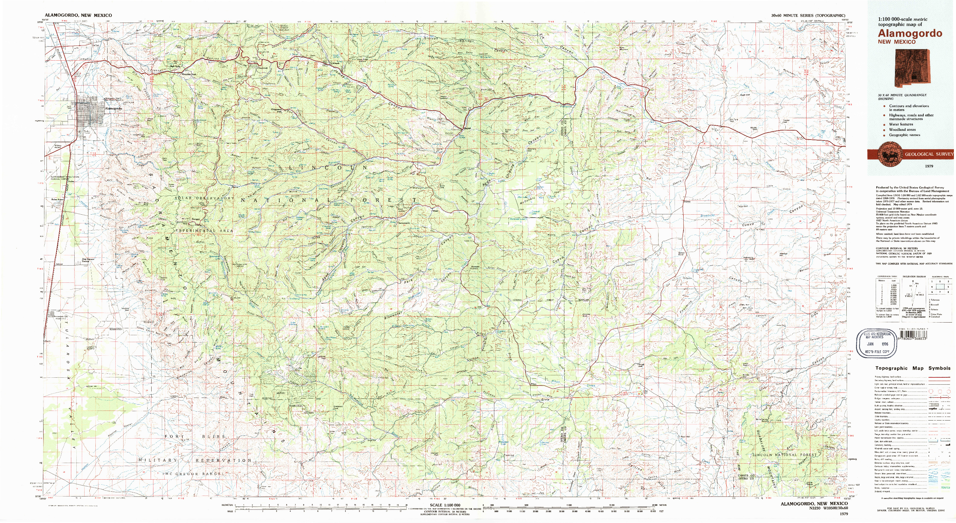 USGS 1:100000-SCALE QUADRANGLE FOR ALAMOGORDO, NM 1979