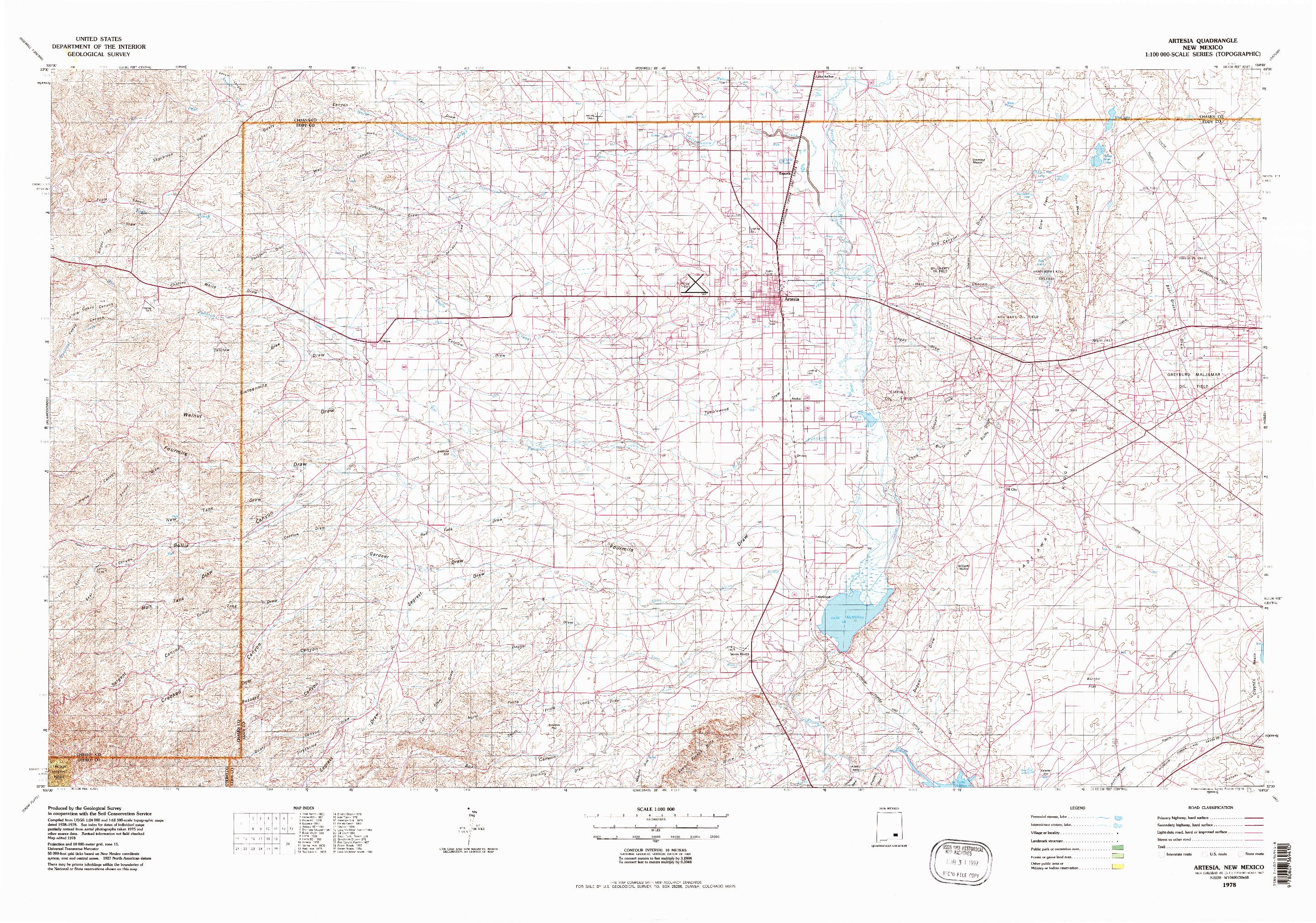 USGS 1:100000-SCALE QUADRANGLE FOR ARTESIA, NM 1978