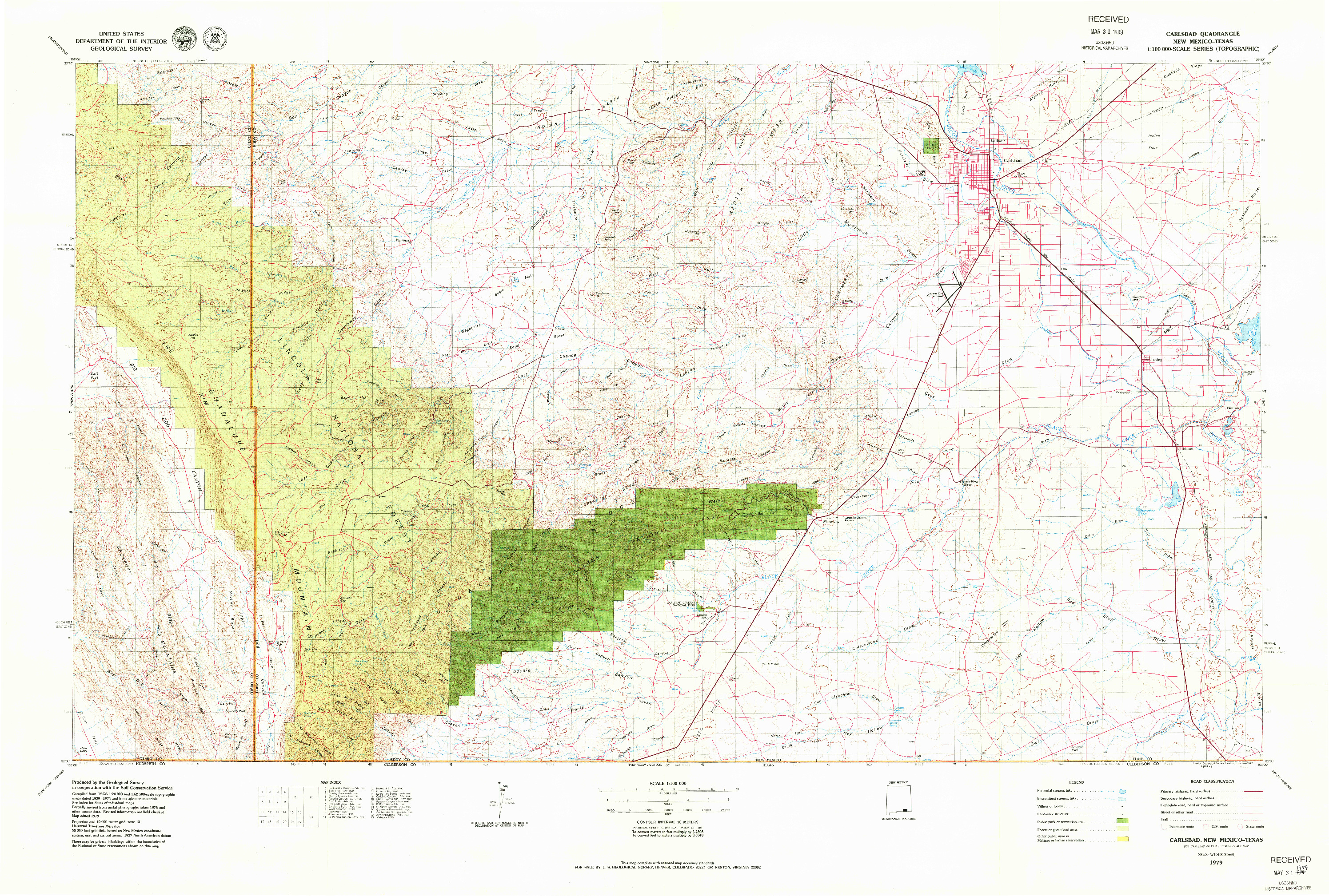 USGS 1:100000-SCALE QUADRANGLE FOR CARLSBAD, NM 1979