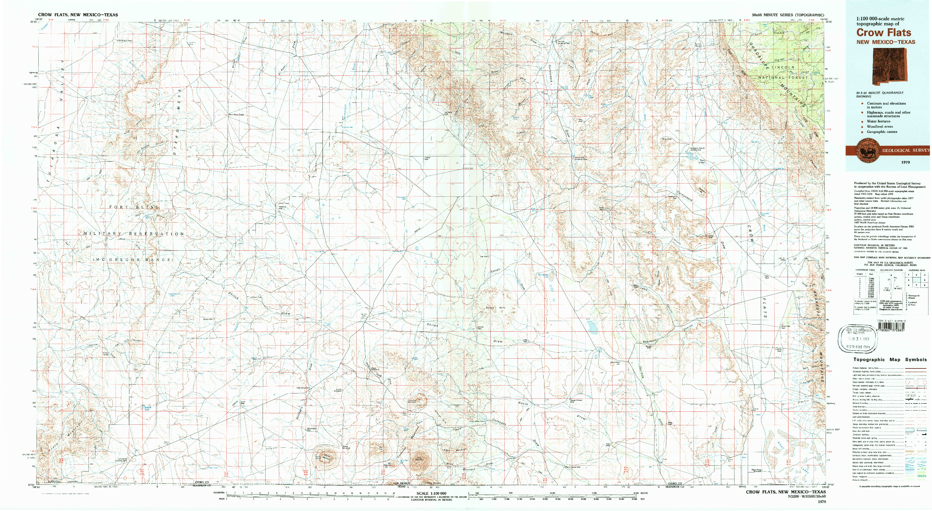 USGS 1:100000-SCALE QUADRANGLE FOR CROW FLATS, NM 1979