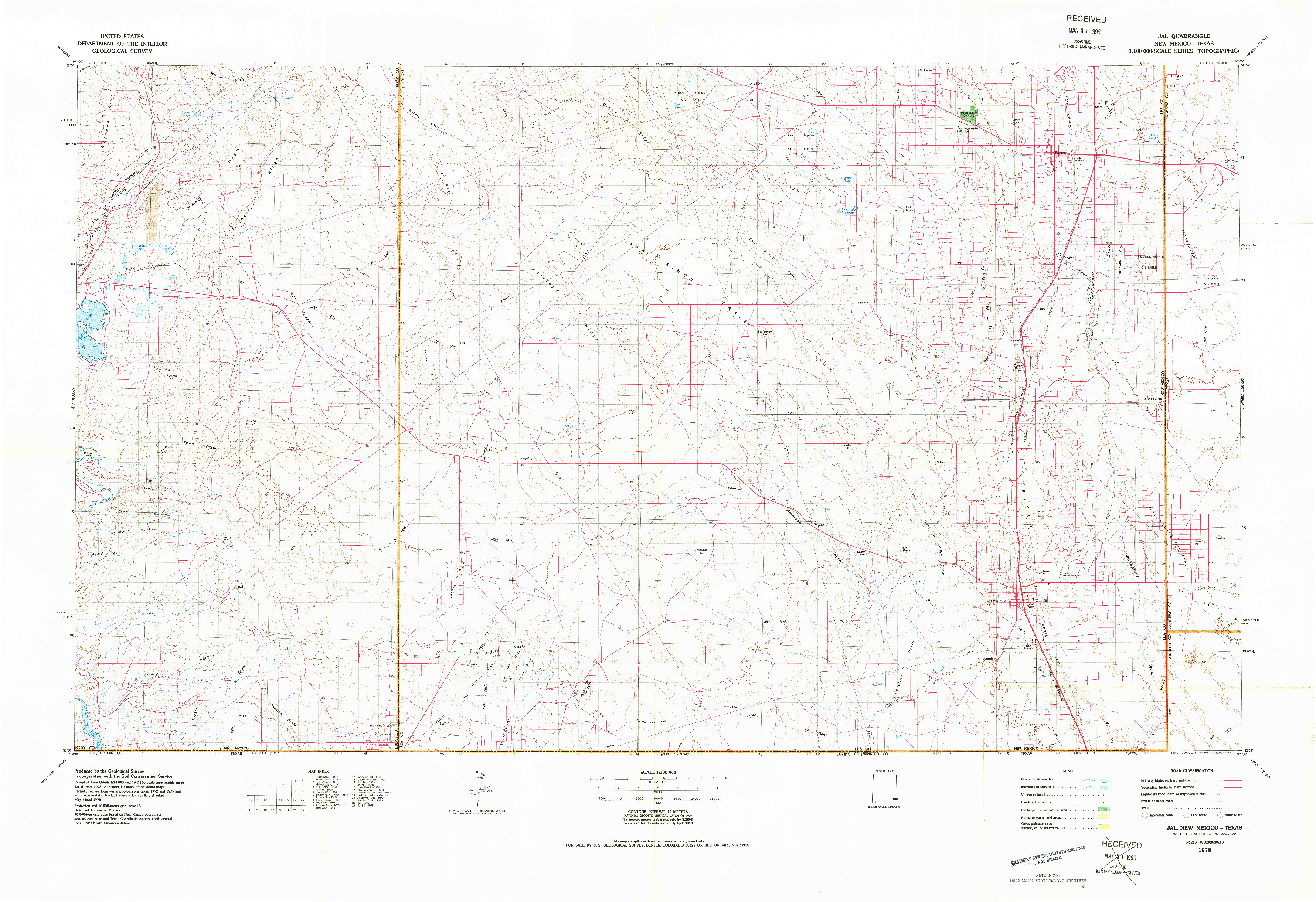 USGS 1:100000-SCALE QUADRANGLE FOR JAL, NM 1978