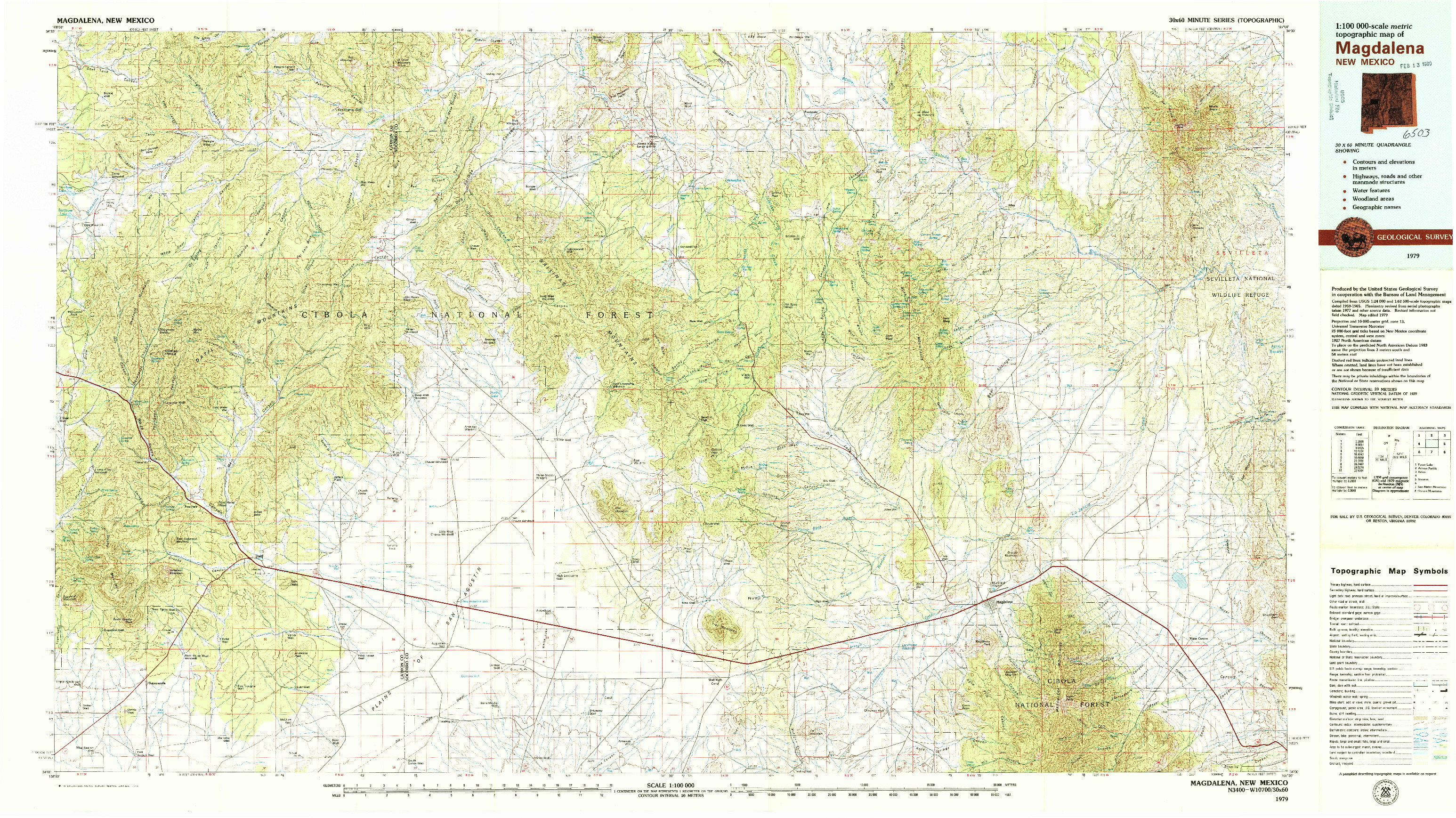 USGS 1:100000-SCALE QUADRANGLE FOR MAGDALENA, NM 1979