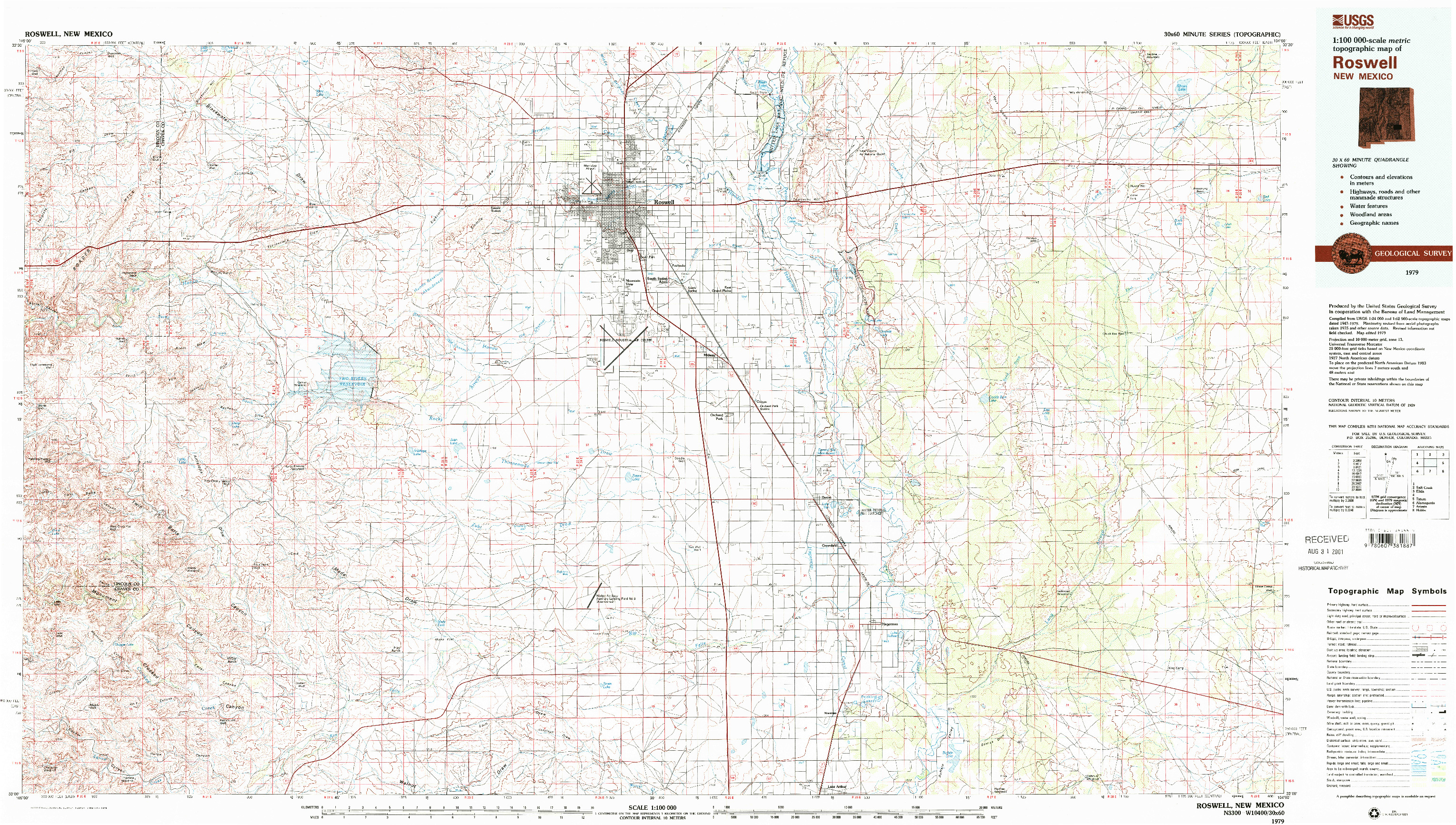 USGS 1:100000-SCALE QUADRANGLE FOR ROSWELL, NM 1979