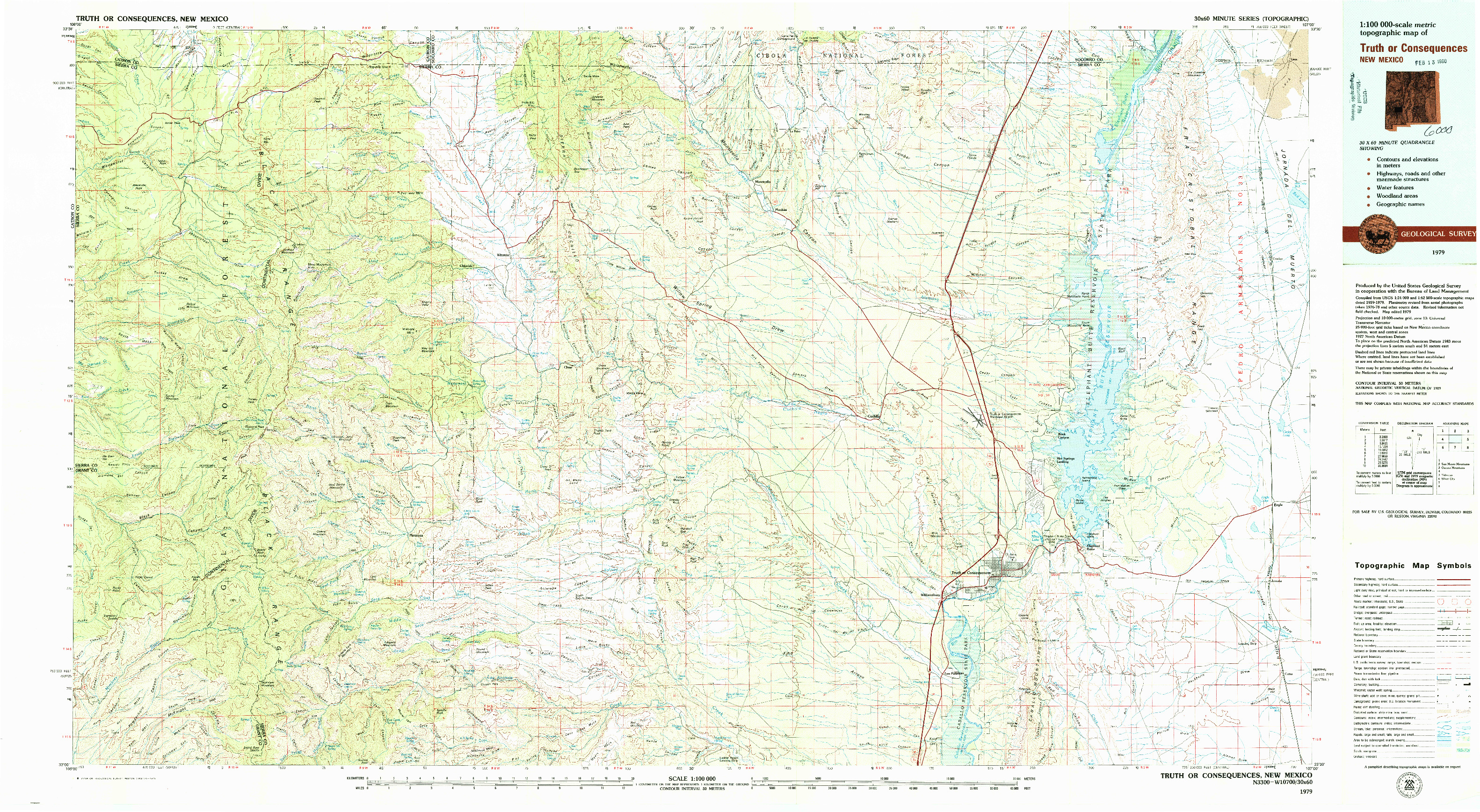 USGS 1:100000-SCALE QUADRANGLE FOR TRUTH OR CONSEQUENCES, NM 1979