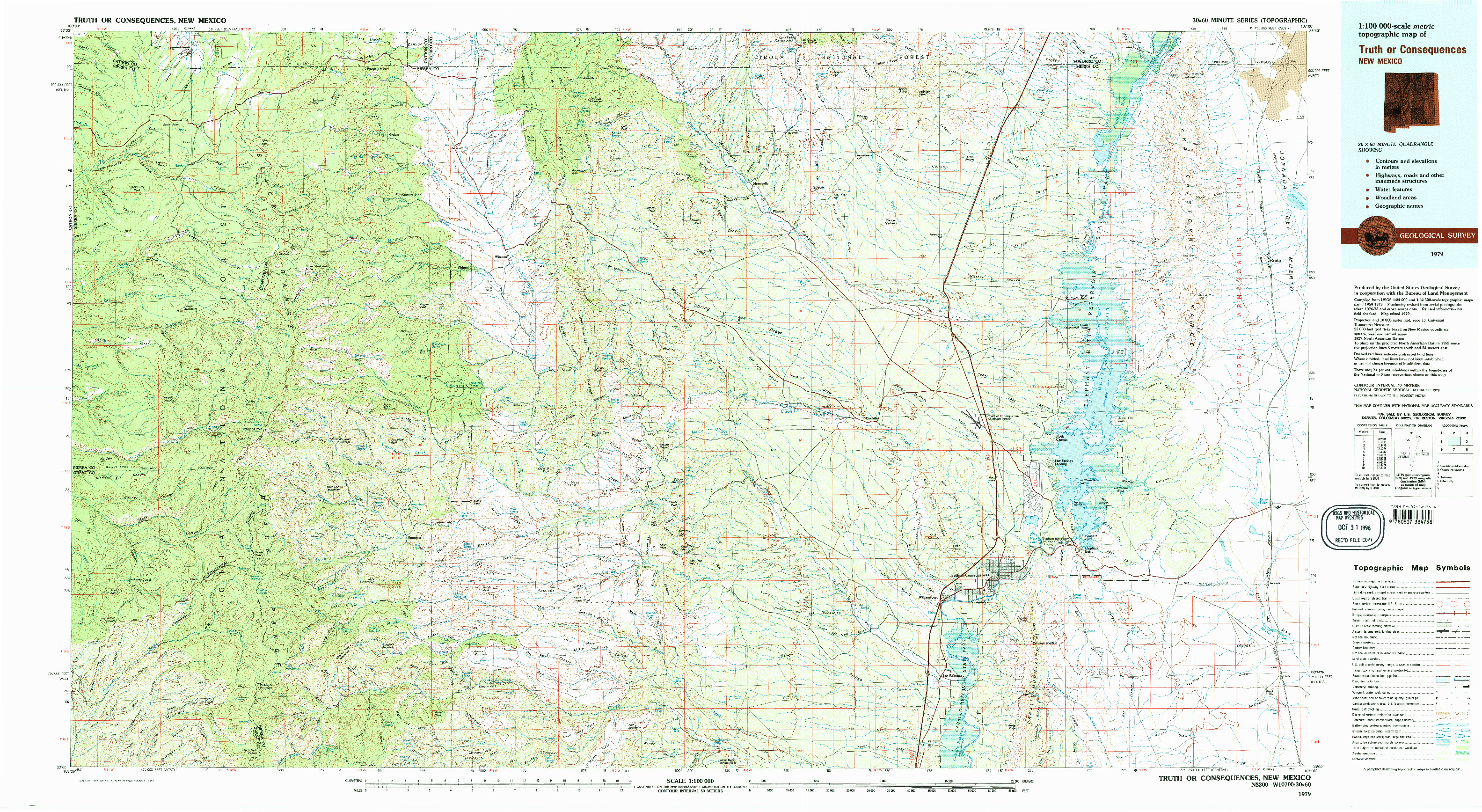 USGS 1:100000-SCALE QUADRANGLE FOR TRUTH OR CONSEQUENCES, NM 1979