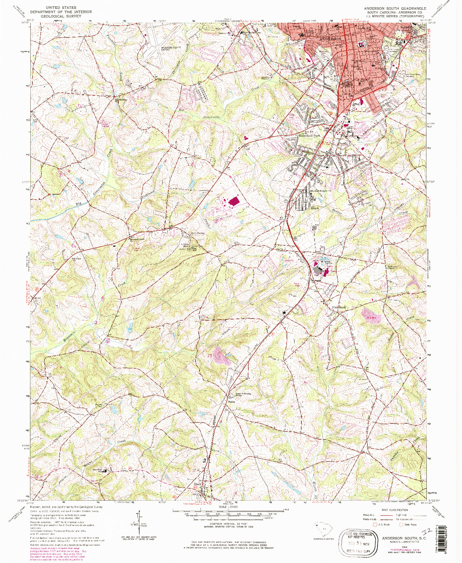 USGS 1:24000-SCALE QUADRANGLE FOR ANDERSON SOUTH, SC 1964