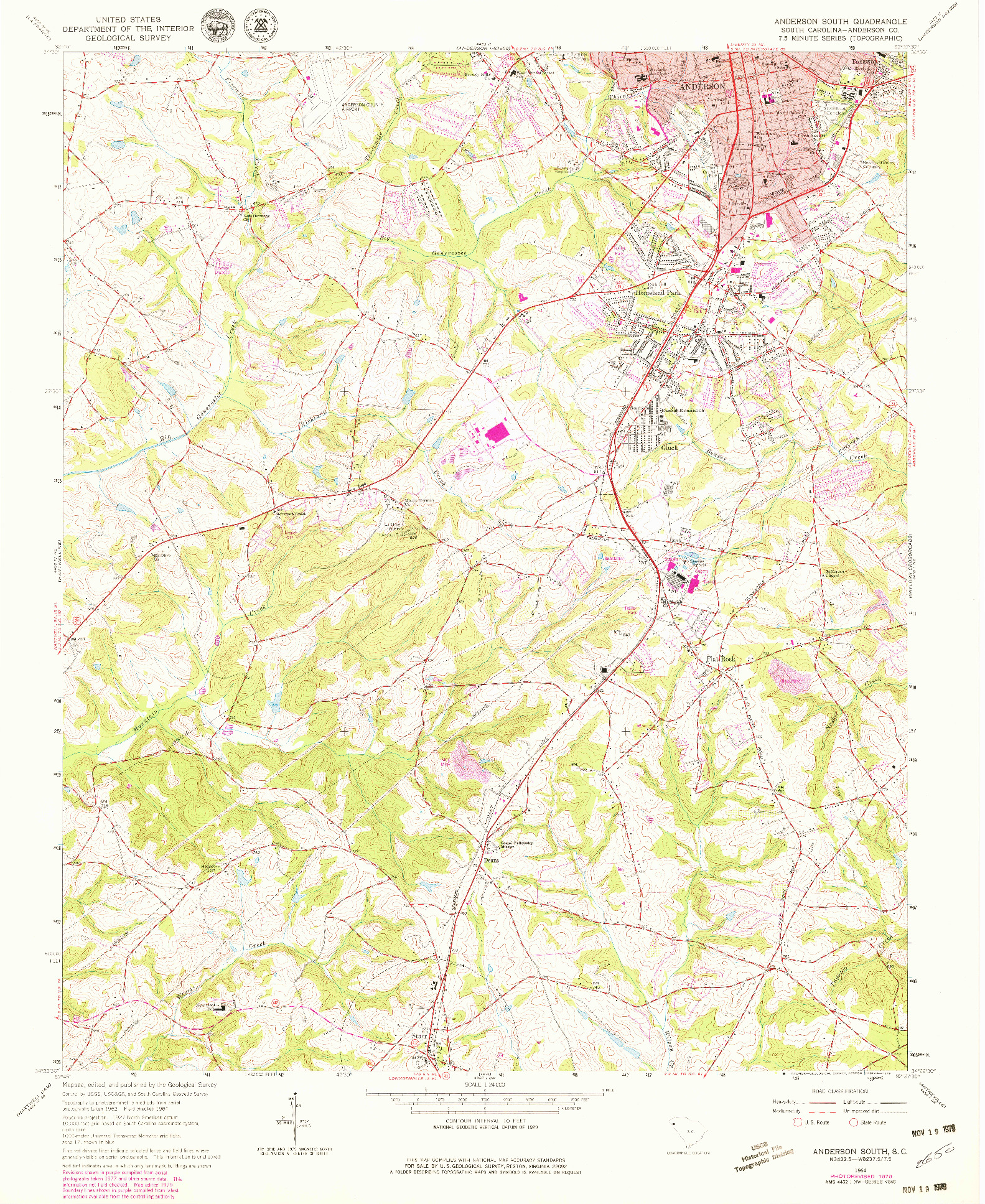 USGS 1:24000-SCALE QUADRANGLE FOR ANDERSON SOUTH, SC 1964