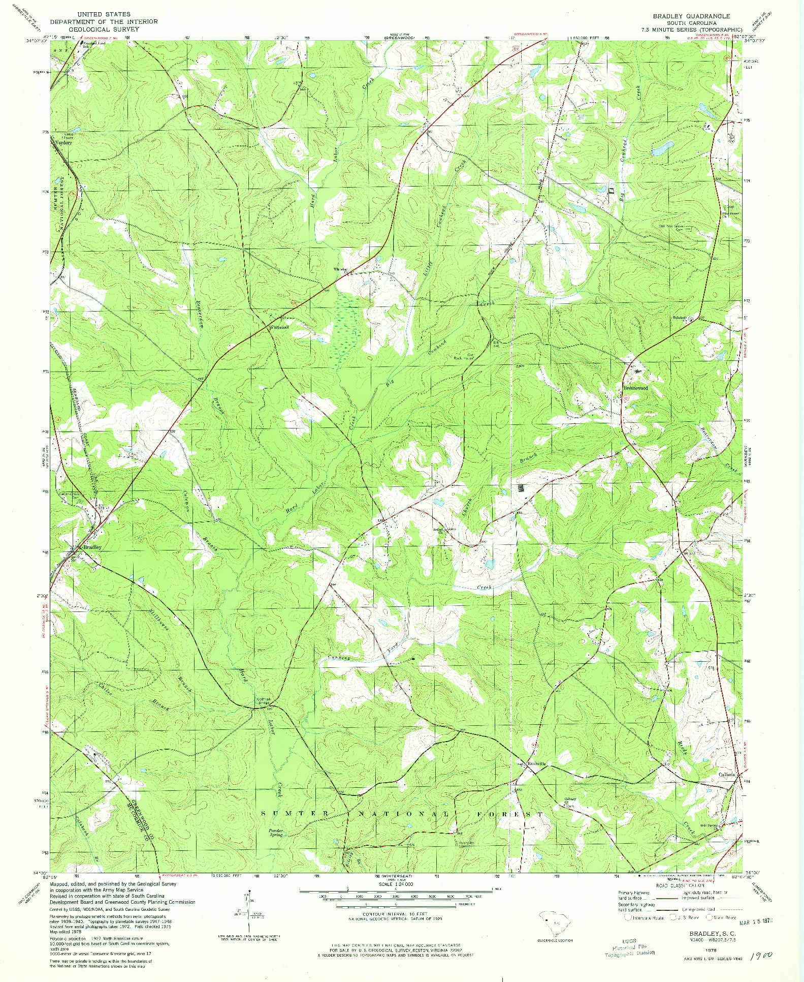 USGS 1:24000-SCALE QUADRANGLE FOR BRADLEY, SC 1978