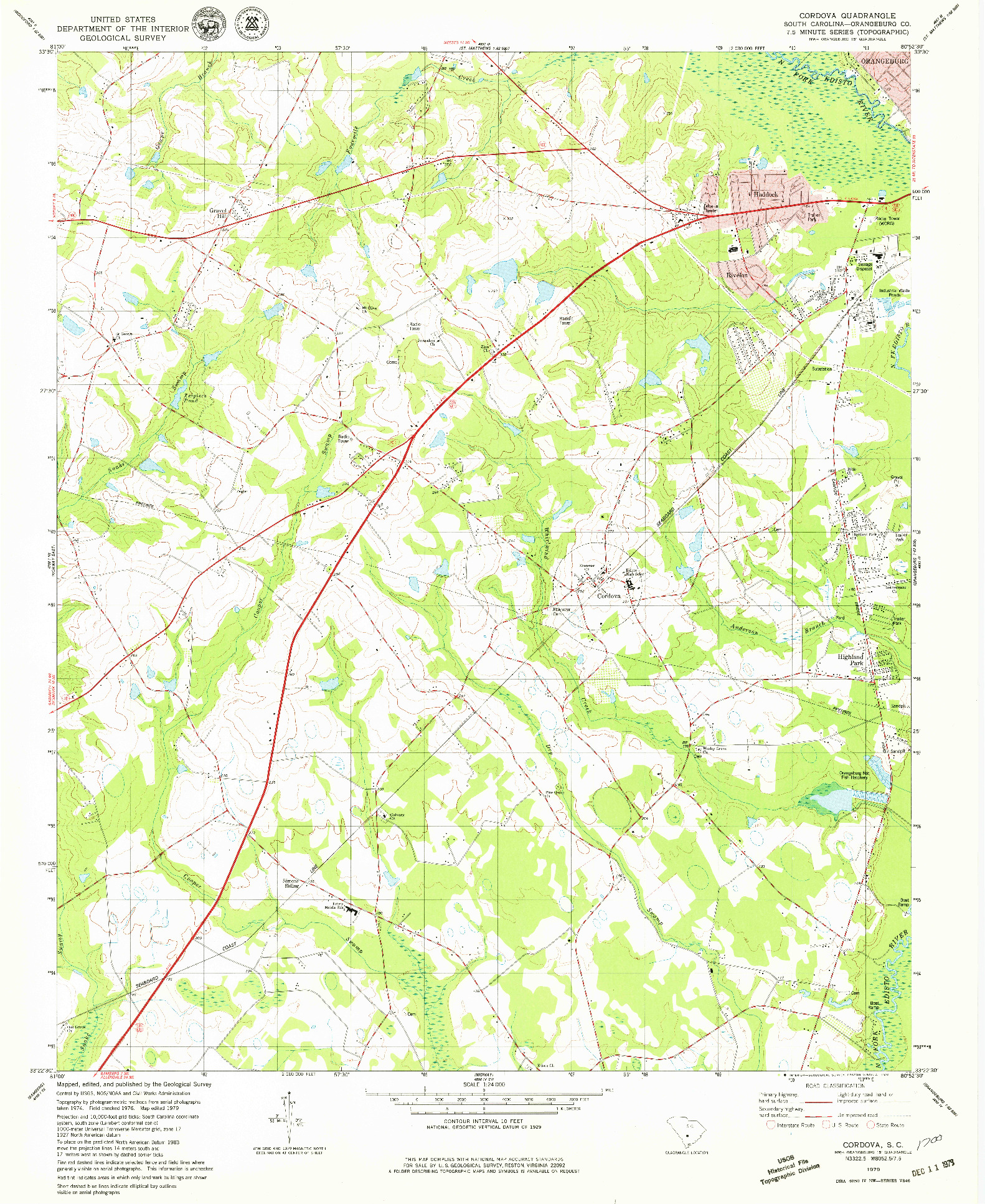 USGS 1:24000-SCALE QUADRANGLE FOR CORDOVA, SC 1979