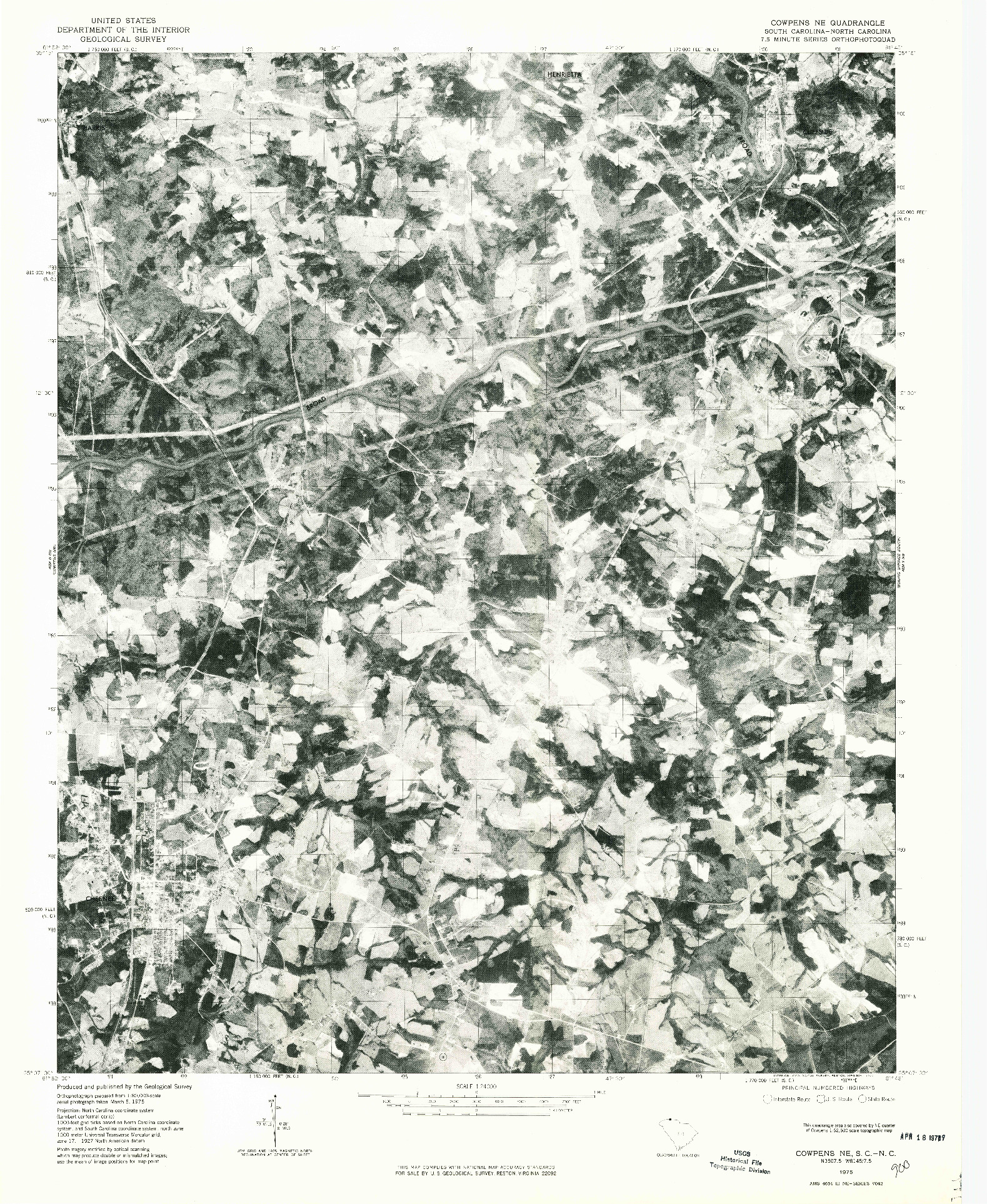 USGS 1:24000-SCALE QUADRANGLE FOR COWPENS NE, SC 1975