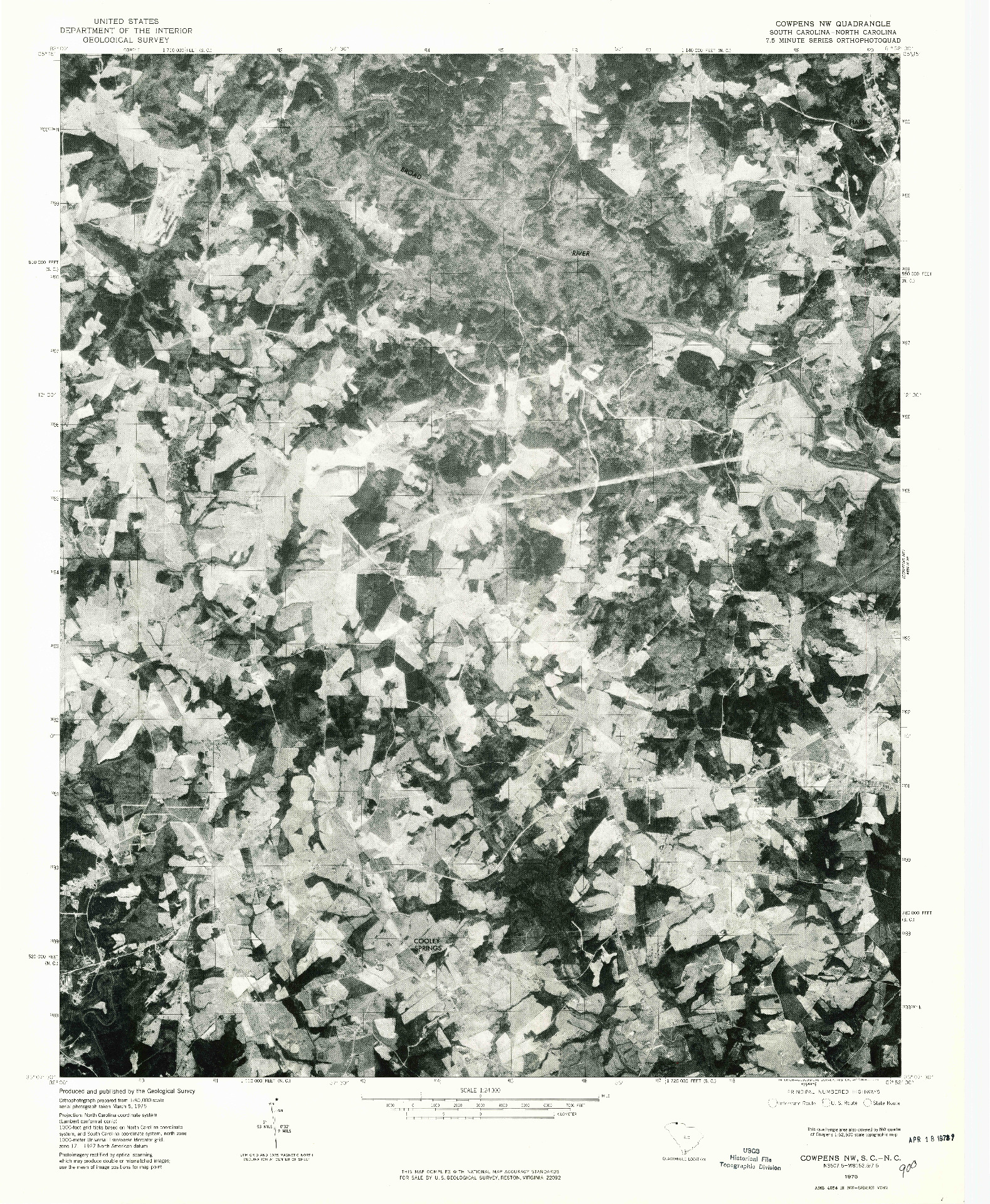 USGS 1:24000-SCALE QUADRANGLE FOR COWPENS NW, SC 1975