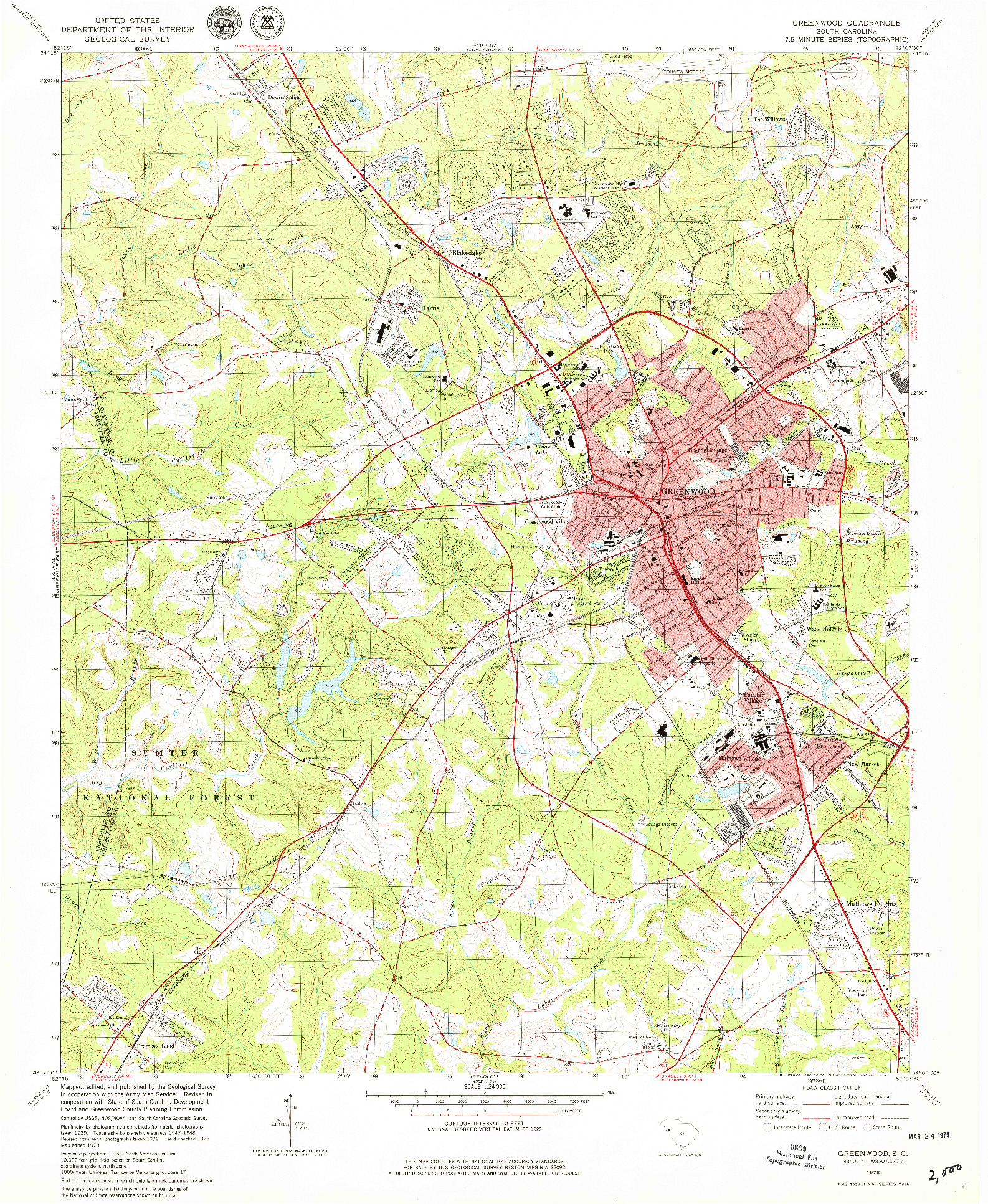 USGS 1:24000-SCALE QUADRANGLE FOR GREENWOOD, SC 1978