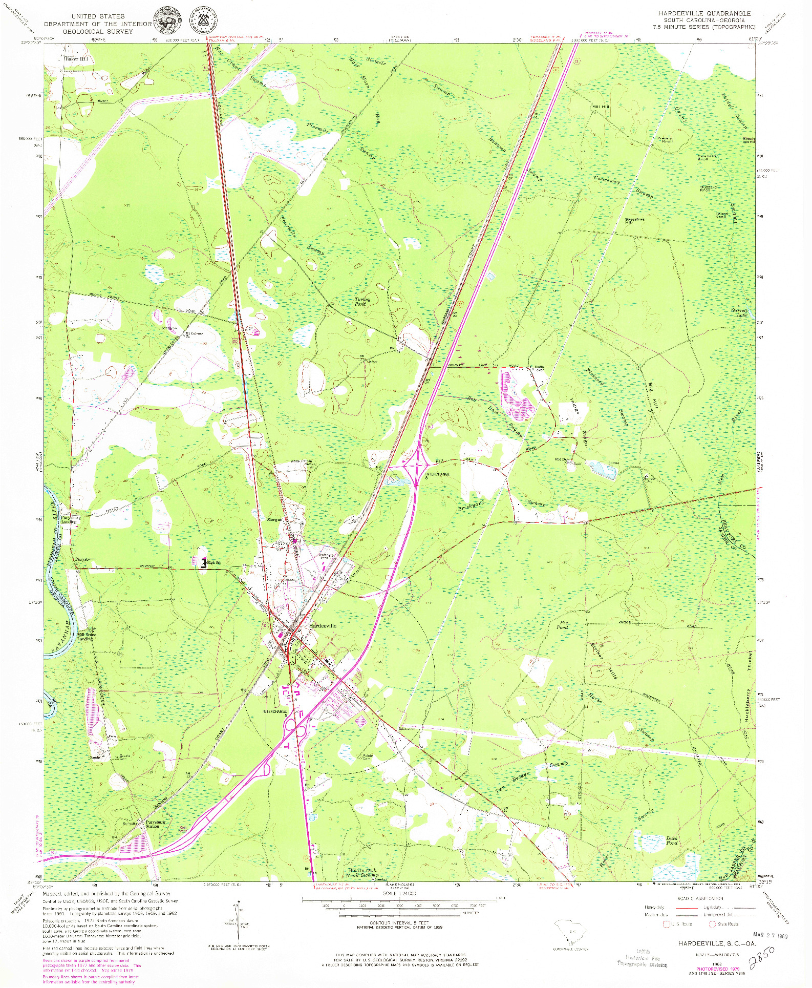 USGS 1:24000-SCALE QUADRANGLE FOR HARDEEVILLE, SC 1962