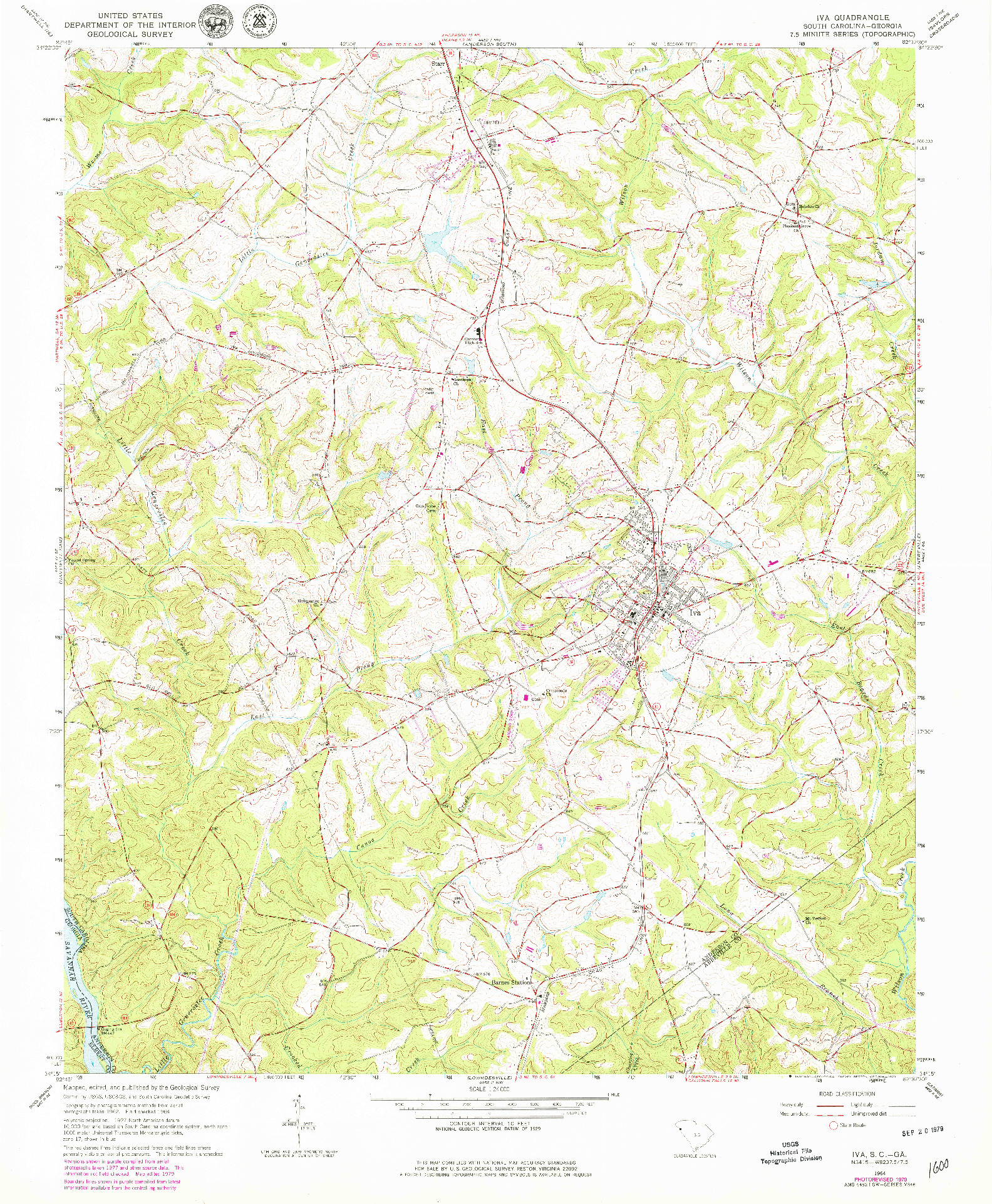 USGS 1:24000-SCALE QUADRANGLE FOR IVA, SC 1964