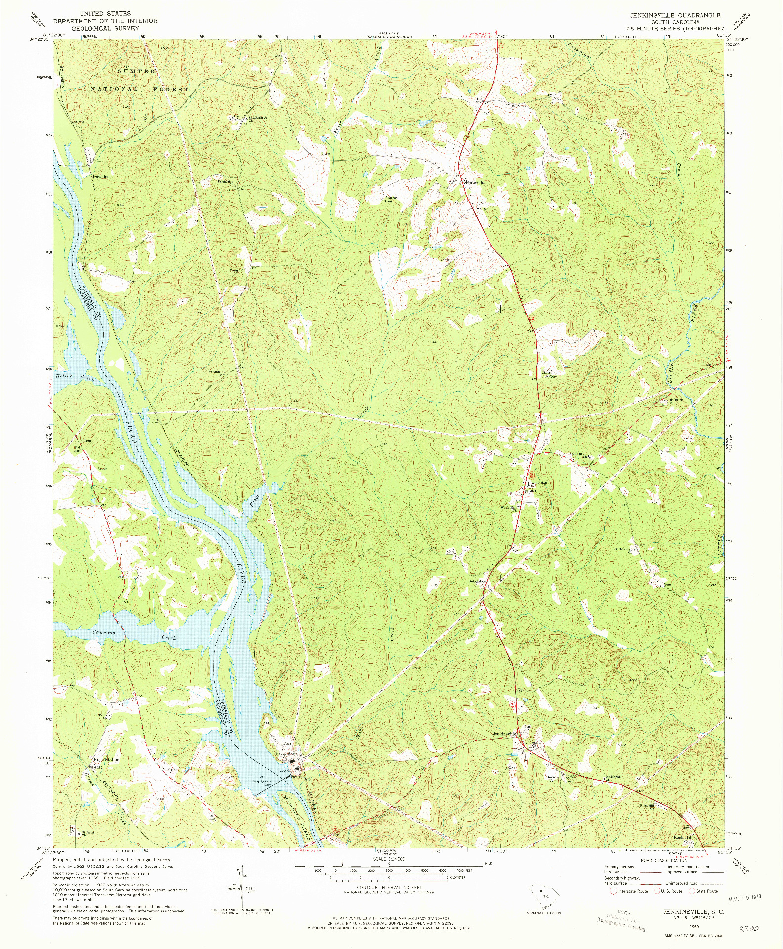 USGS 1:24000-SCALE QUADRANGLE FOR JENKINSVILLE, SC 1969