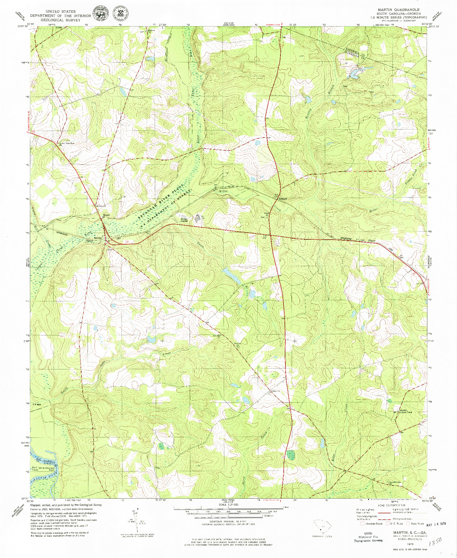 USGS 1:24000-SCALE QUADRANGLE FOR MARTIN, SC 1979