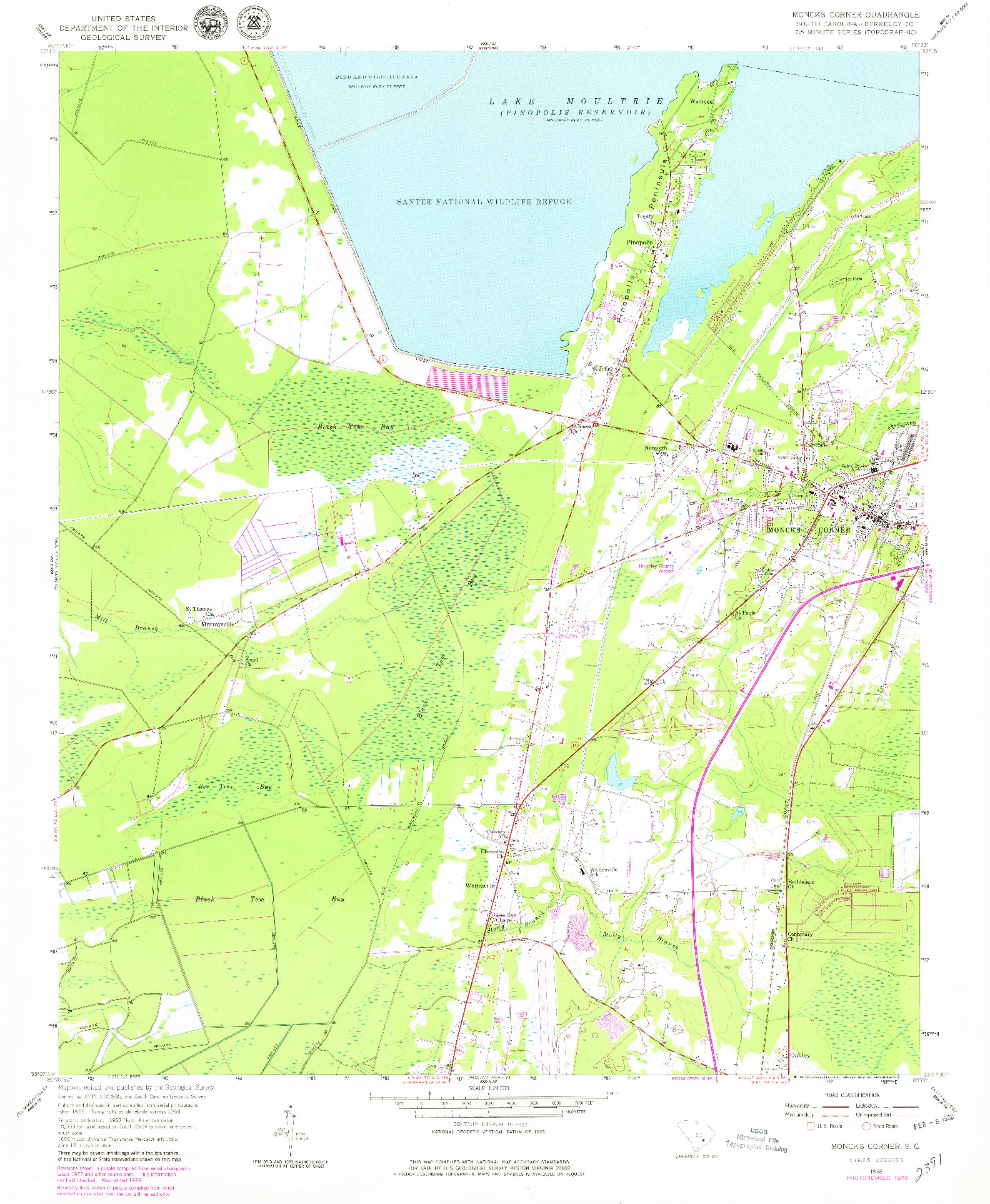 USGS 1:24000-SCALE QUADRANGLE FOR MONCKS CORNER, SC 1958