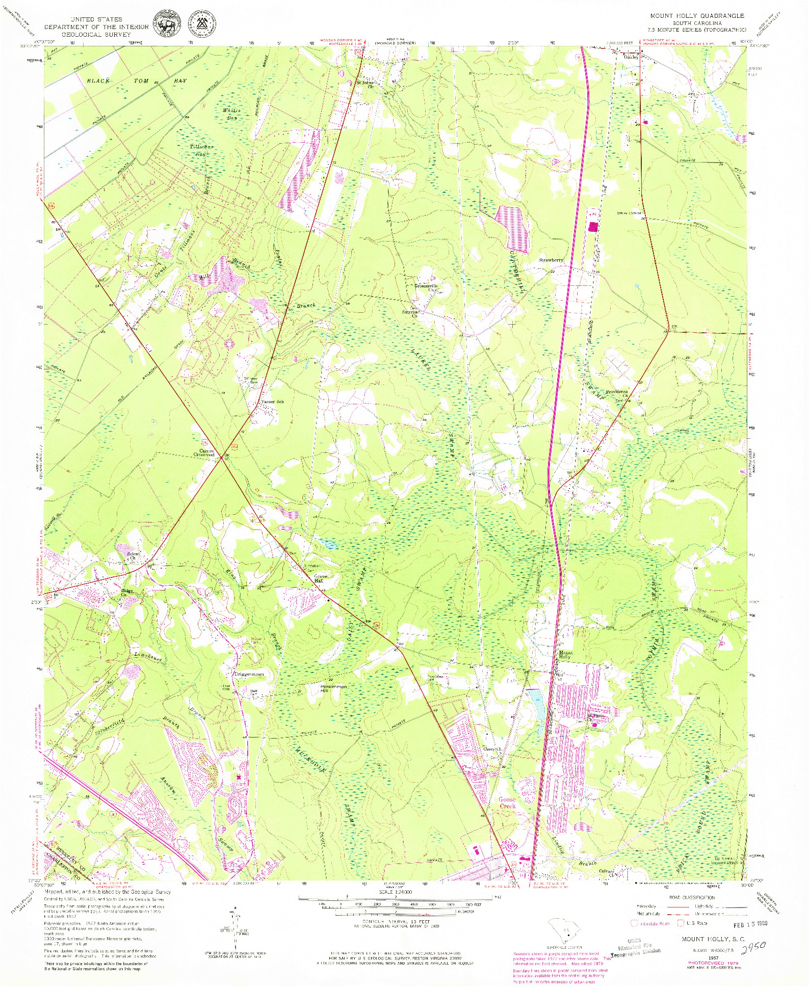 USGS 1:24000-SCALE QUADRANGLE FOR MOUNT HOLLY, SC 1957