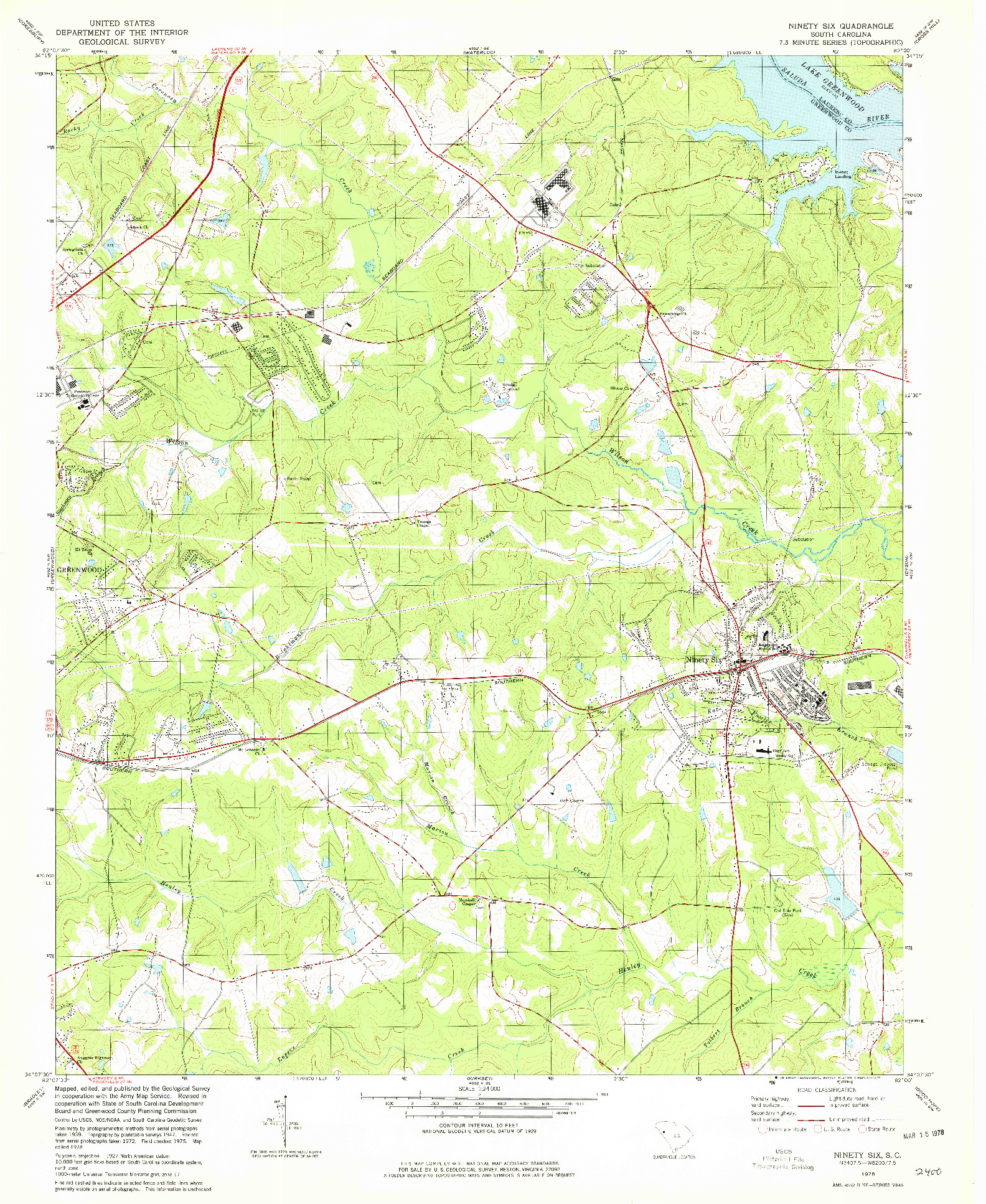 USGS 1:24000-SCALE QUADRANGLE FOR NINETY-SIX, SC 1978