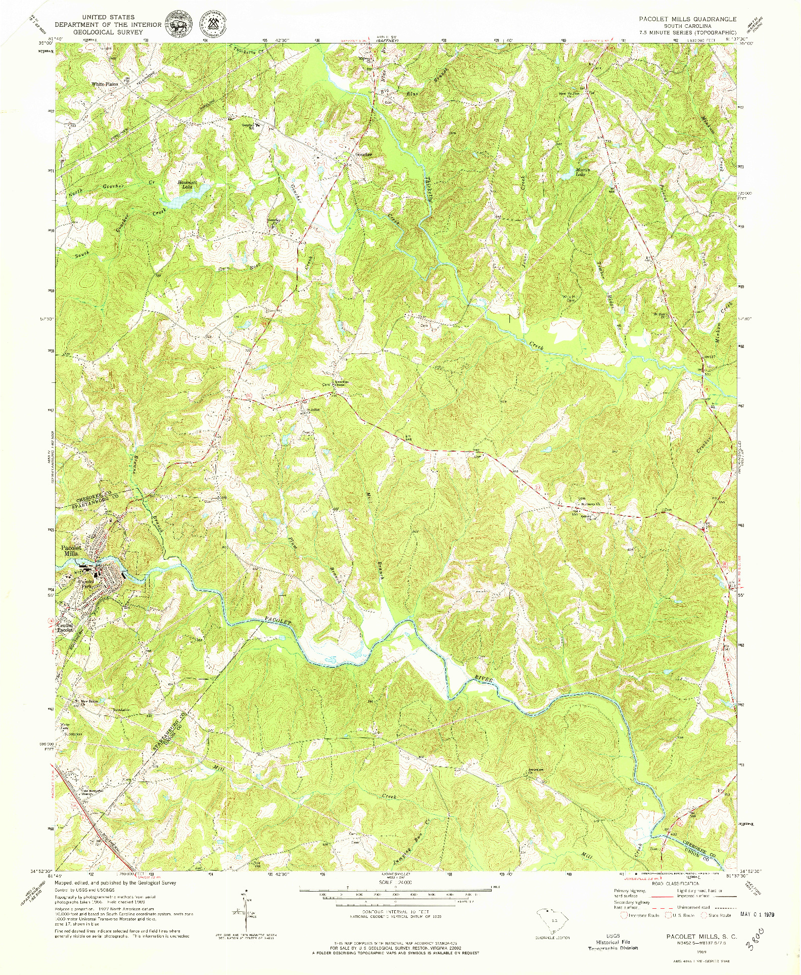 USGS 1:24000-SCALE QUADRANGLE FOR PACOLET MILLS, SC 1969