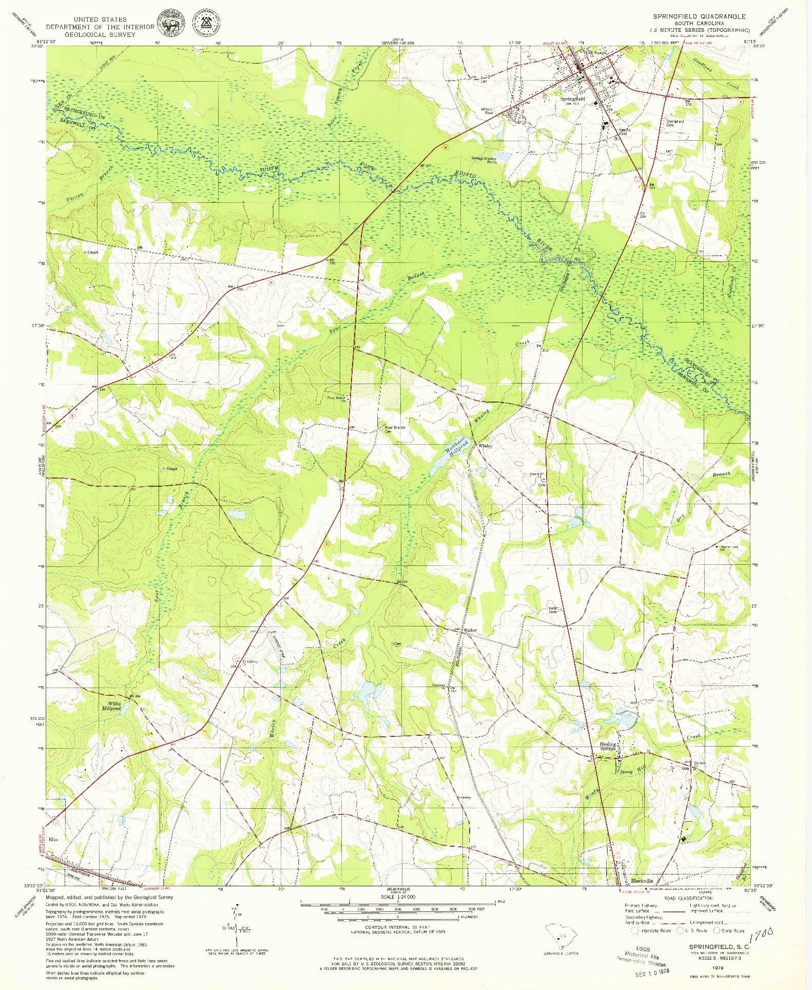 USGS 1:24000-SCALE QUADRANGLE FOR SPRINGFIELD, SC 1979