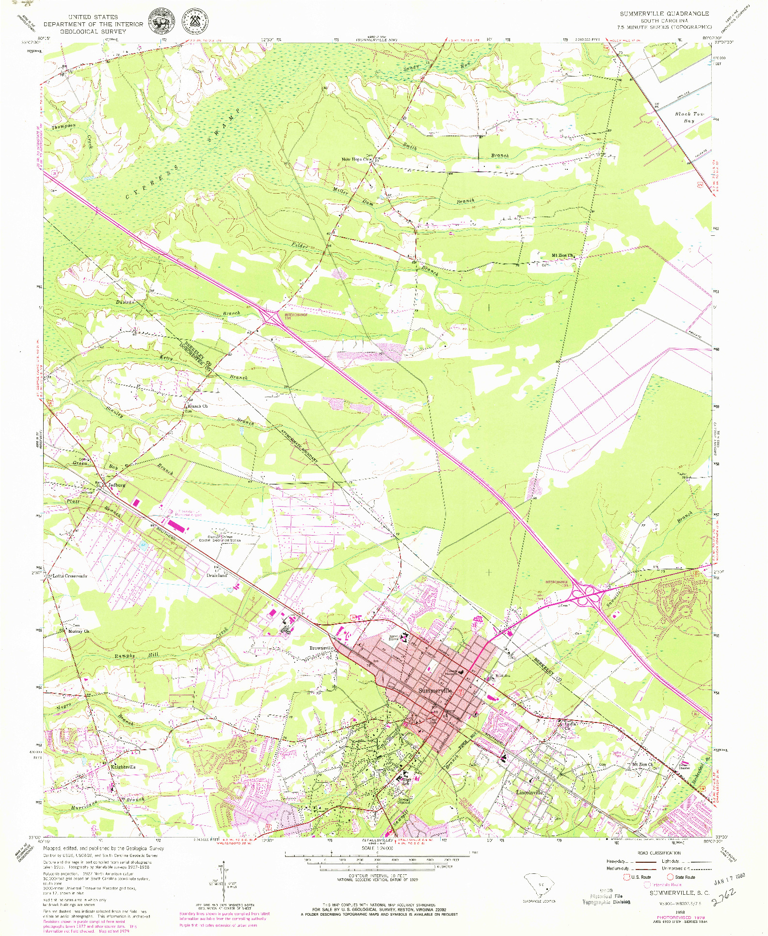 USGS 1:24000-SCALE QUADRANGLE FOR SUMMERVILLE, SC 1958